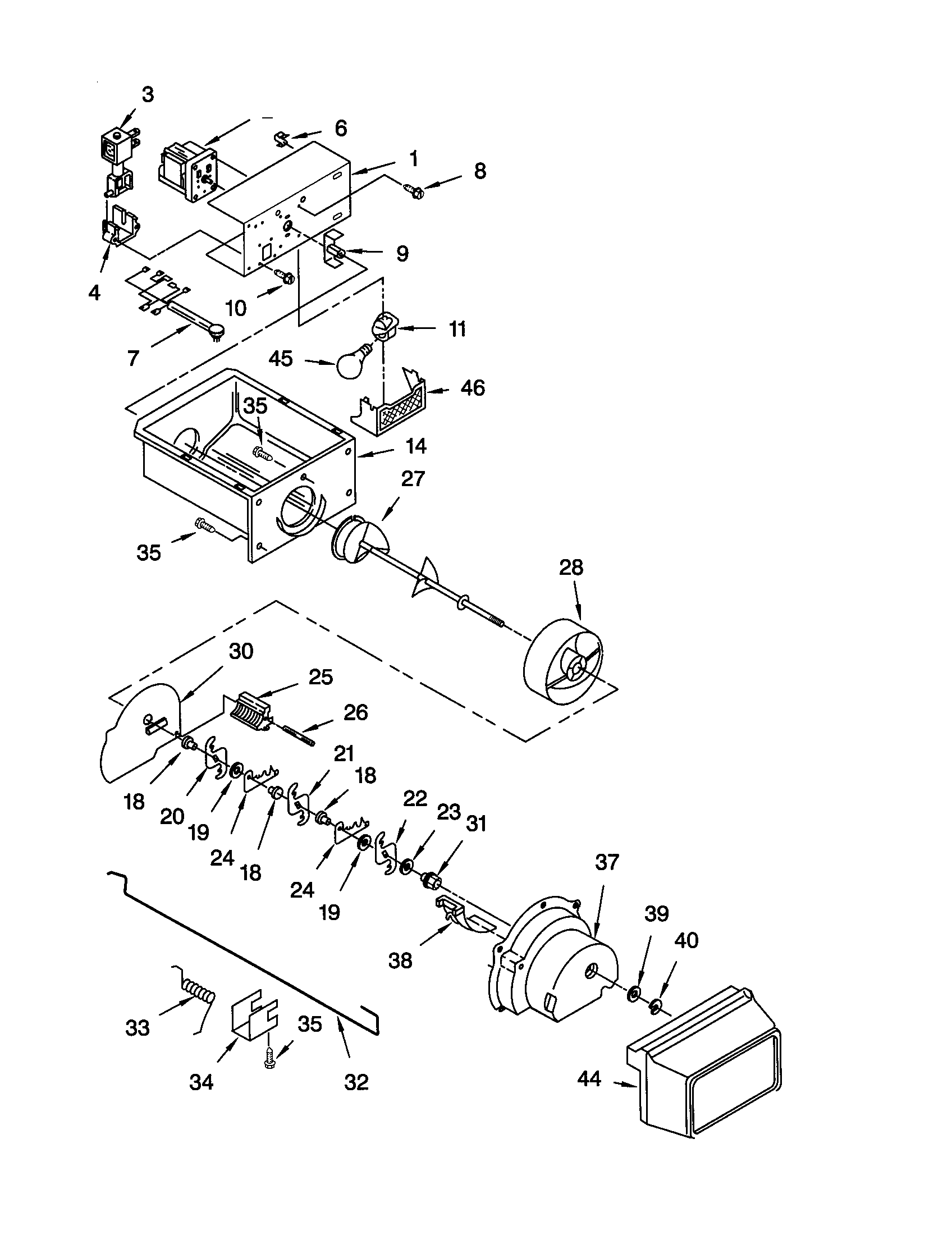 Kenmore 10650032004 motor and ice container diagram