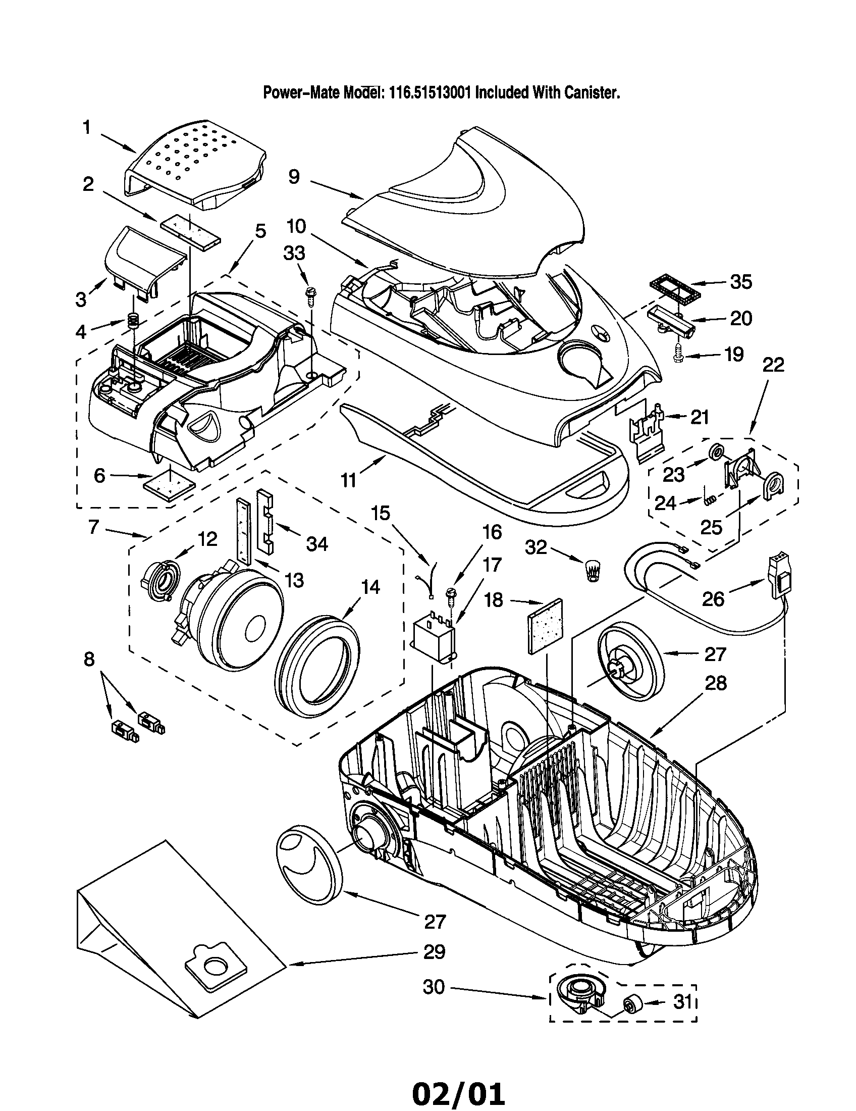 Kenmore 11621513001 vacuum cleaner diagram