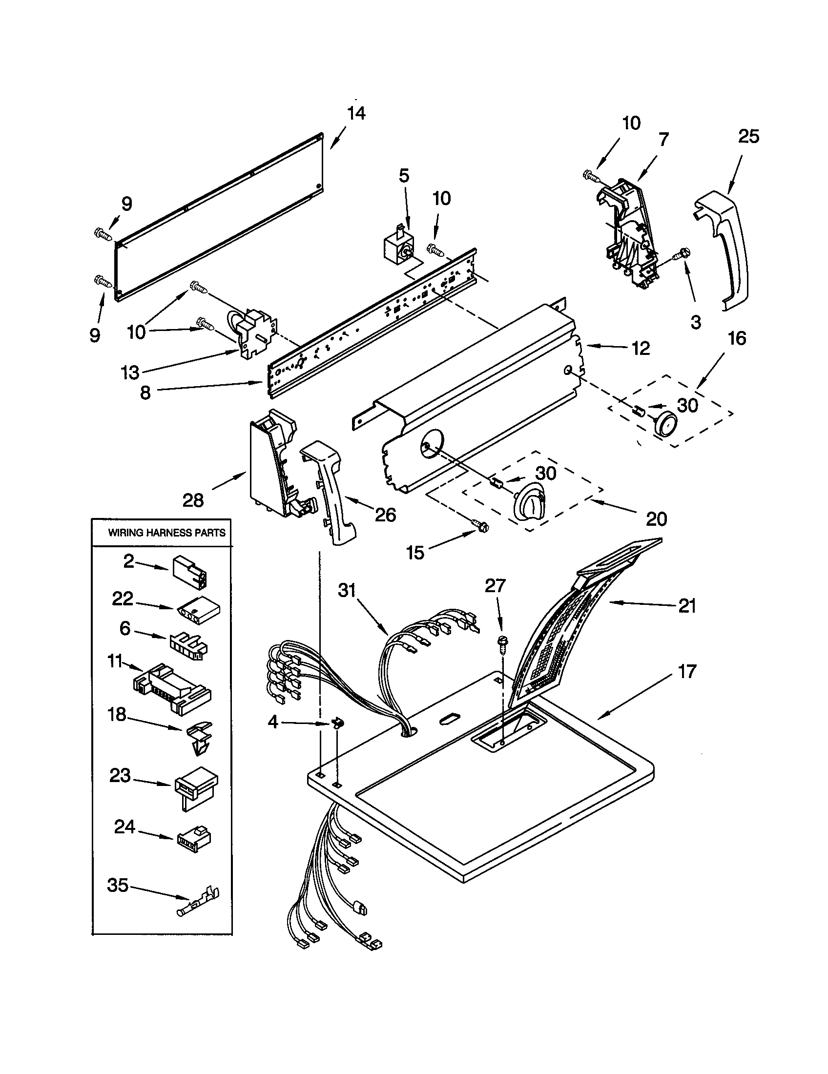 Kenmore 11072202100 top and console diagram