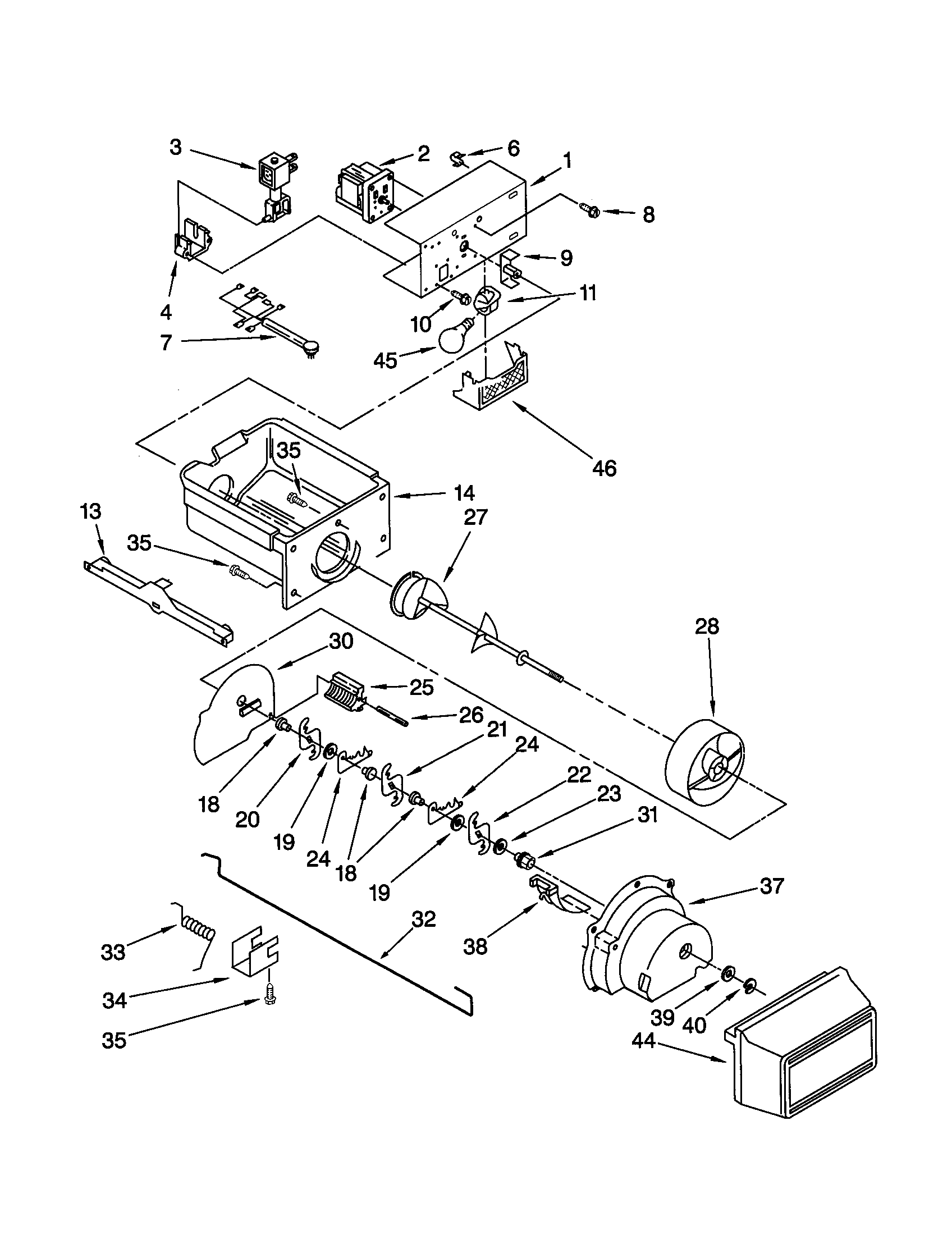 Kenmore 10659094994 motor and ice container diagram
