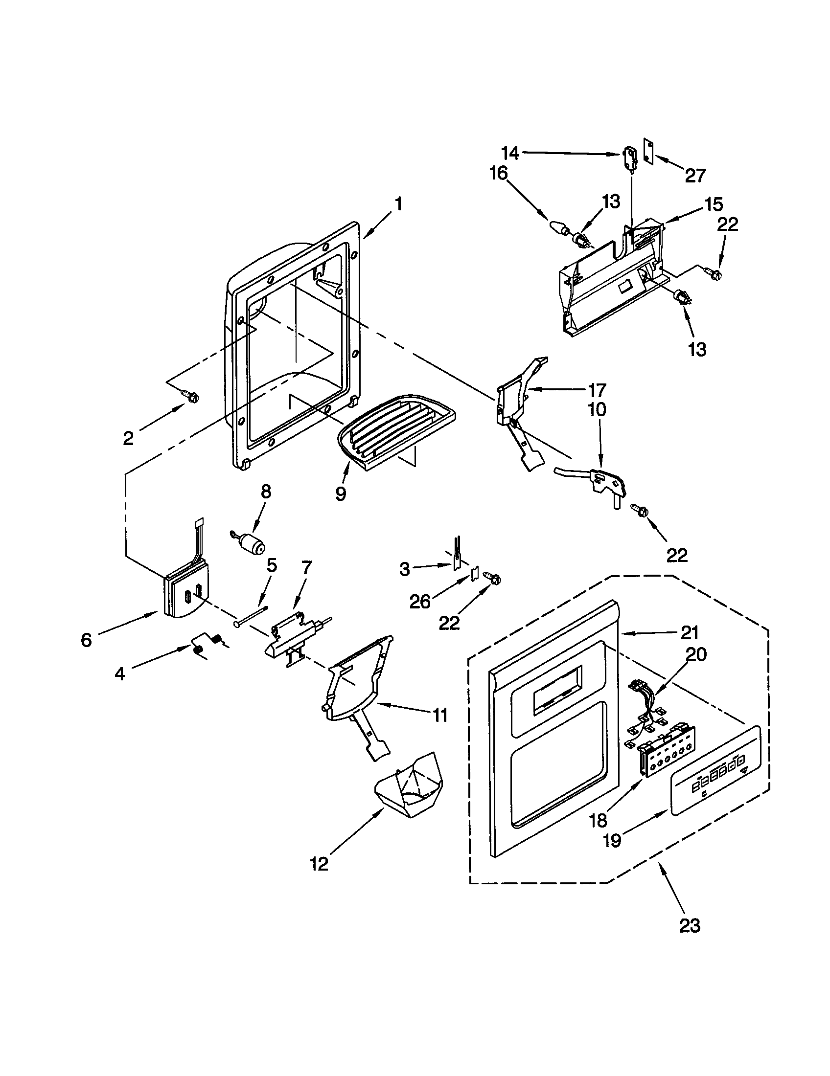 Kenmore 10659094994 dispenser front diagram