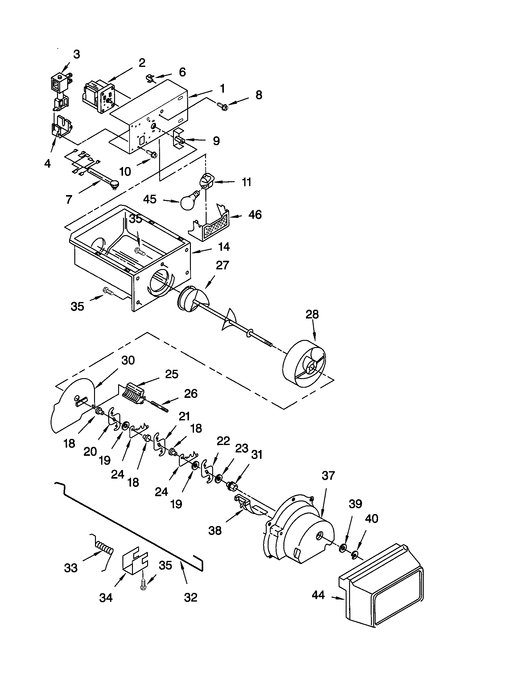 Kenmore 10650027004 motor and ice container diagram