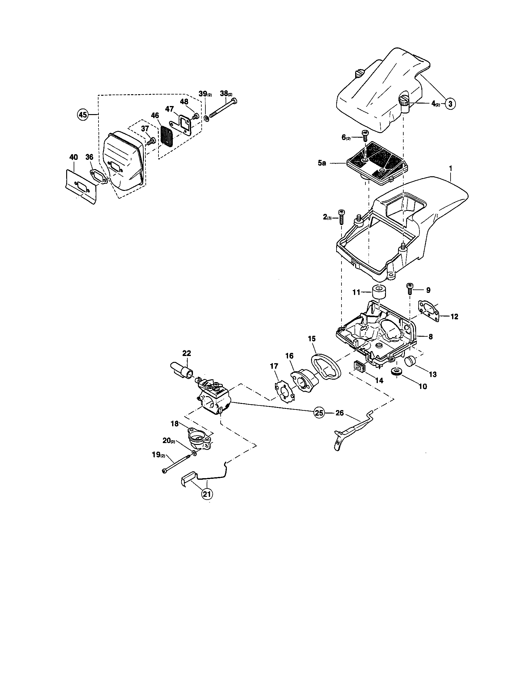 Makita DCS540-18 hood, air filter, muffler diagram