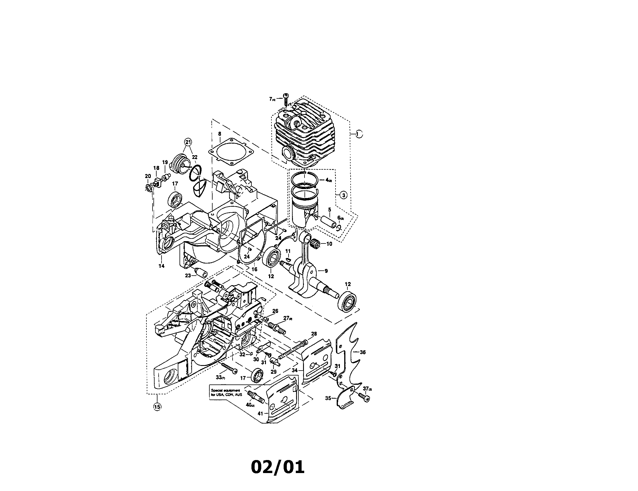 Makita DCS9010 cylinder, piston, crankshaft diagram