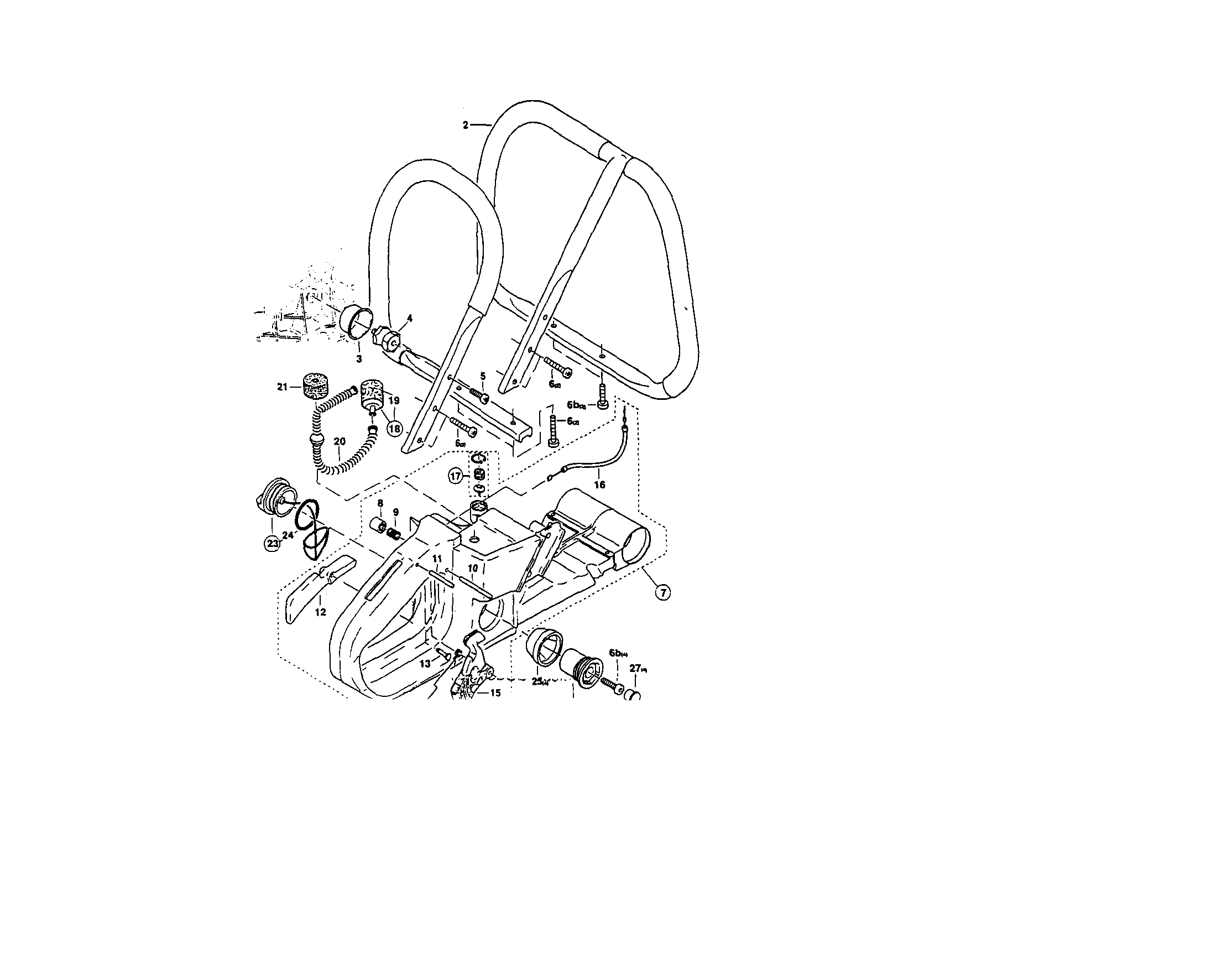Makita DCS9010 fuel tank, tubular grip diagram