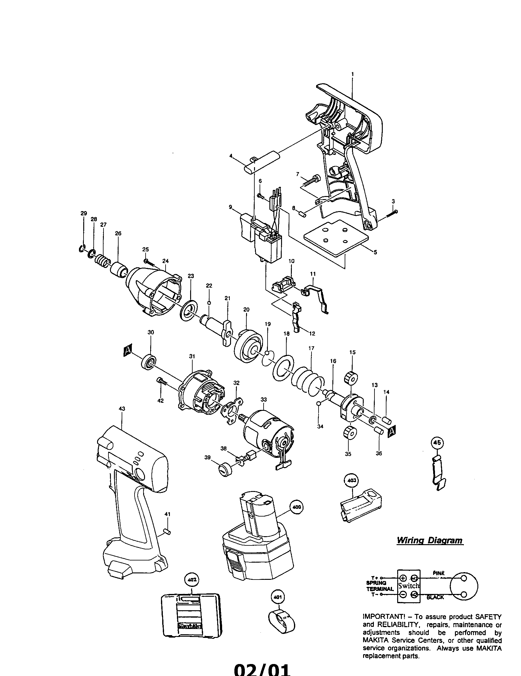 Makita 6914DWBE cordless impact driver diagram