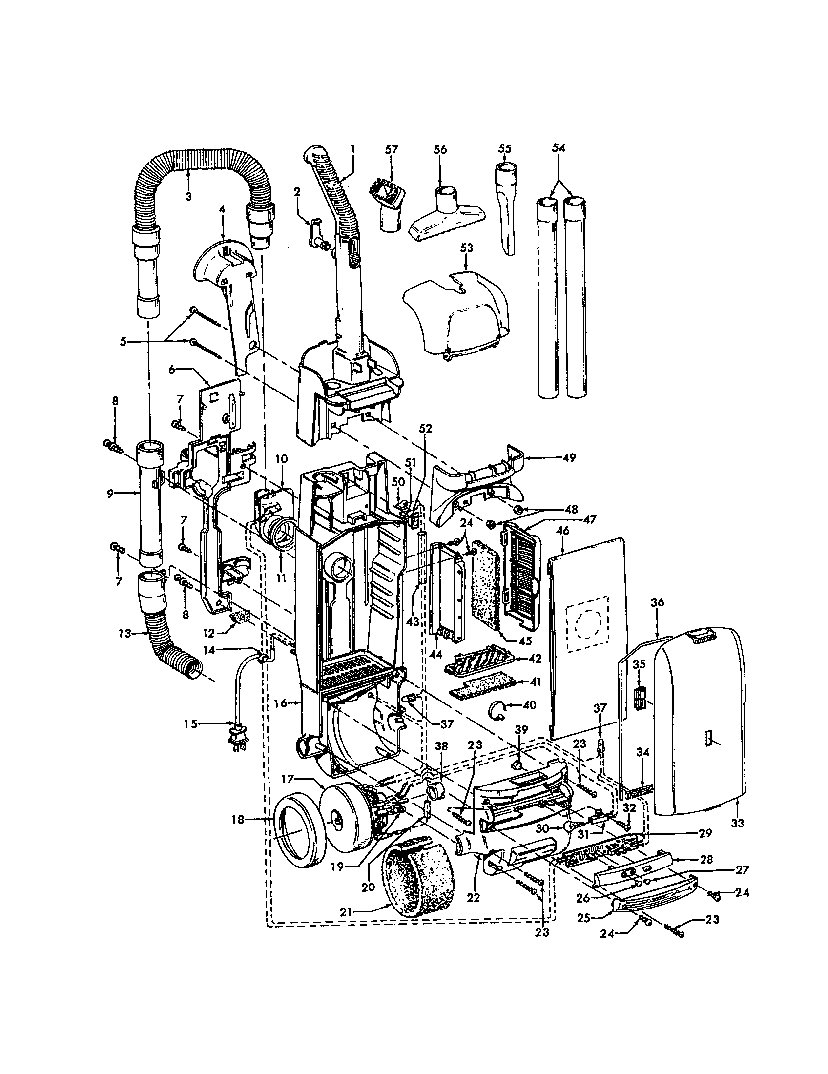 Hoover U5445-940 handle and accessories diagram