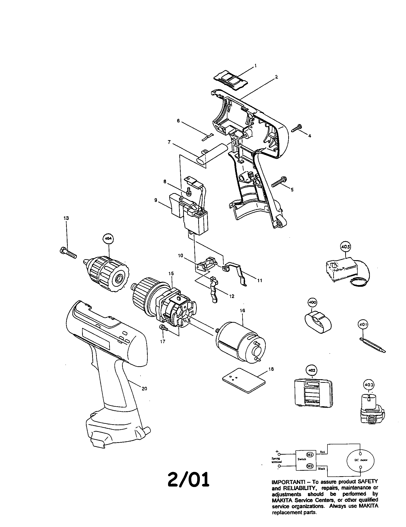 Makita 6227DWE cordless driver drill diagram