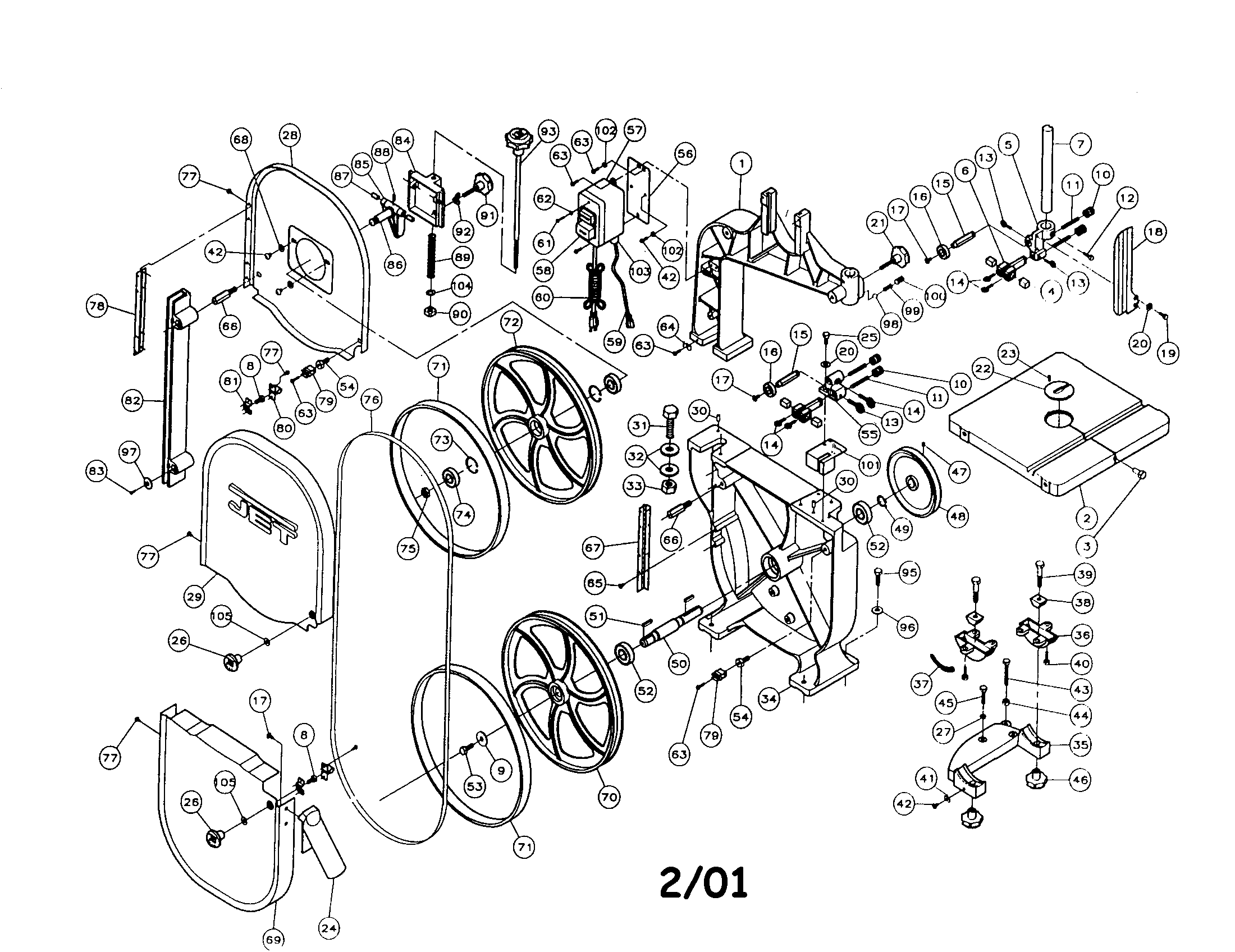 Jet JWBS-14OS saw body diagram