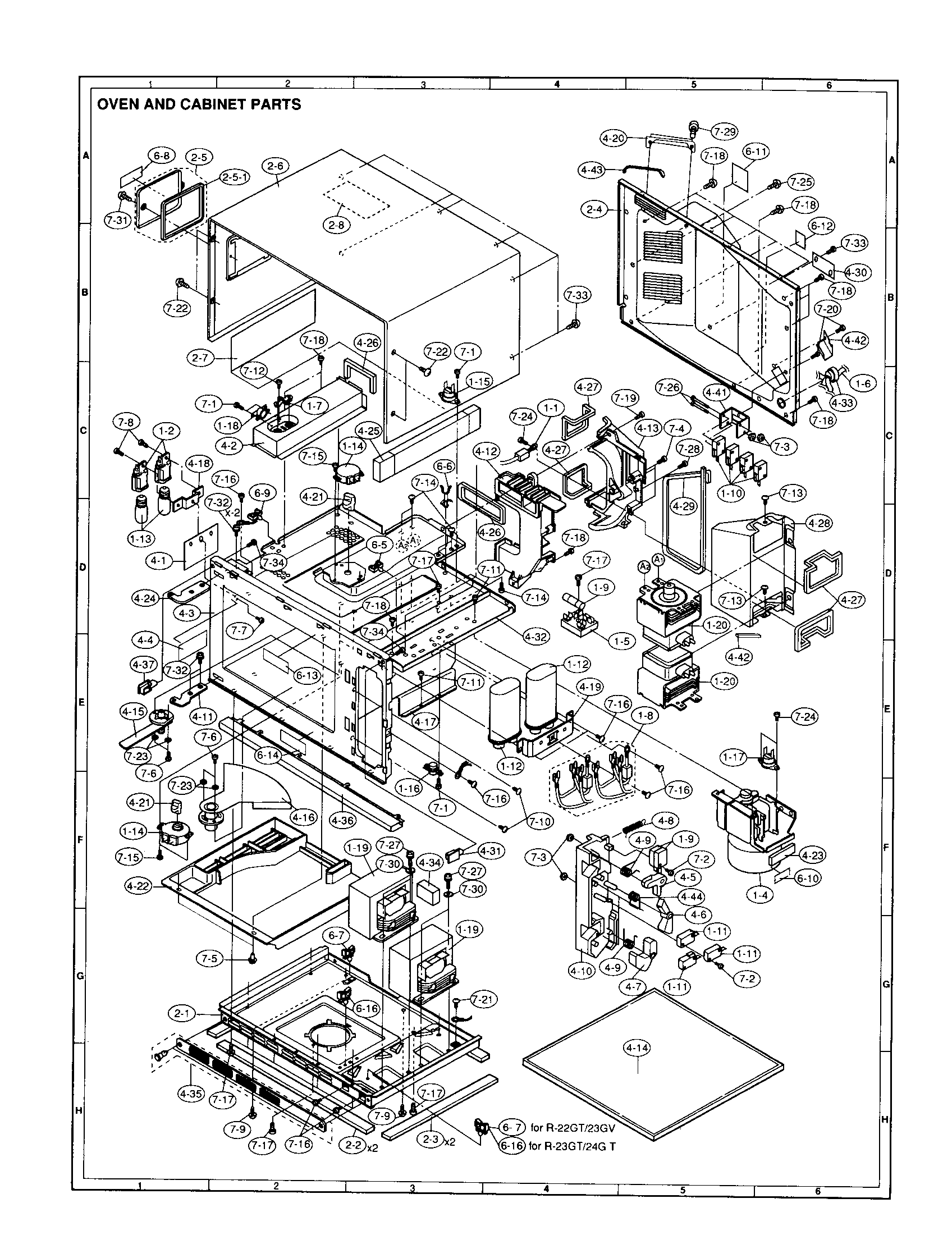 Sharp R-23GT oven and cabinet diagram