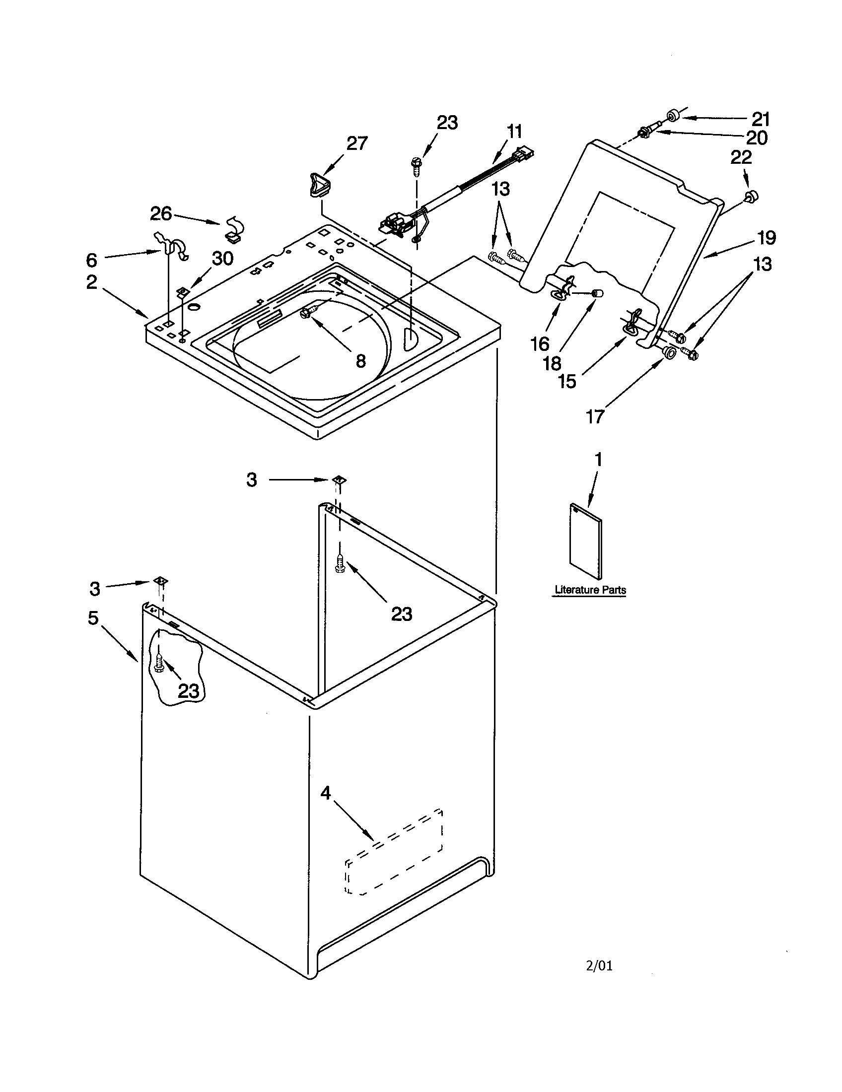 Kenmore 11012852100 top and cabinet diagram