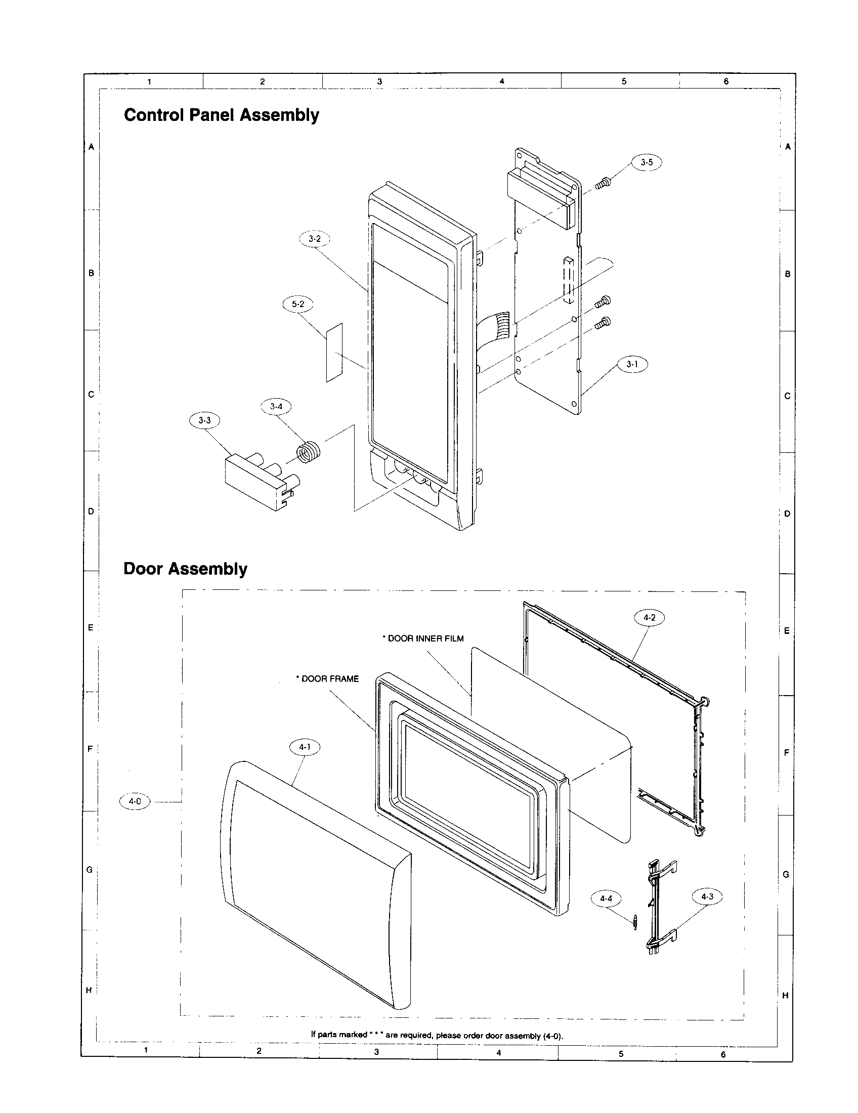 Sharp R-4A85 control panel and door diagram