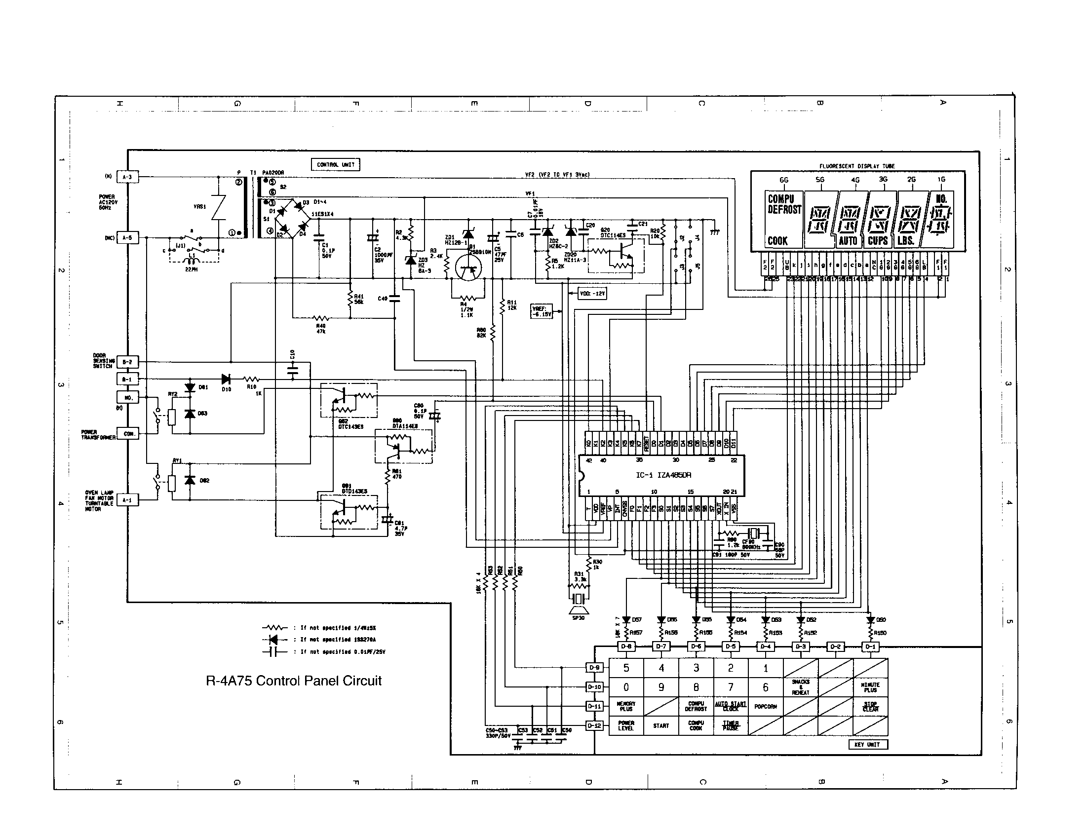 Sharp R-4A85 r-4a75 control panel circuit diagram