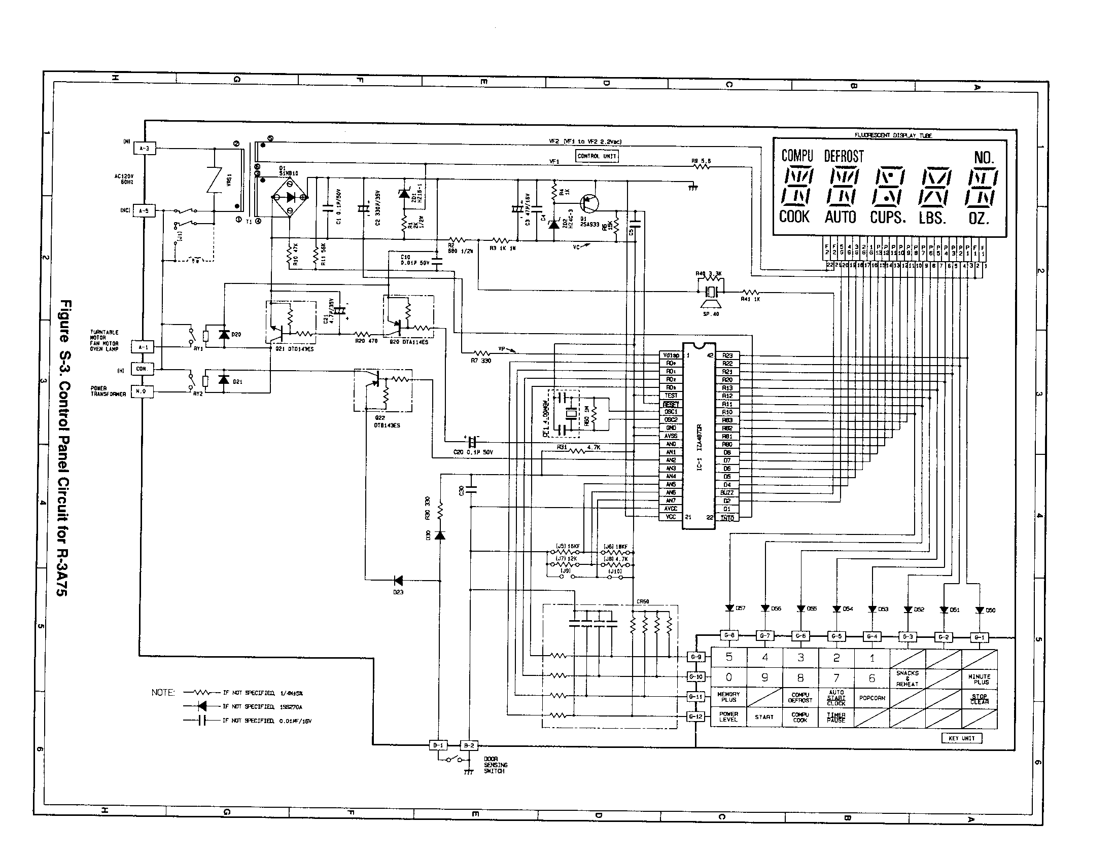 Sharp R-3A95 control panel circuit r-3a75 diagram
