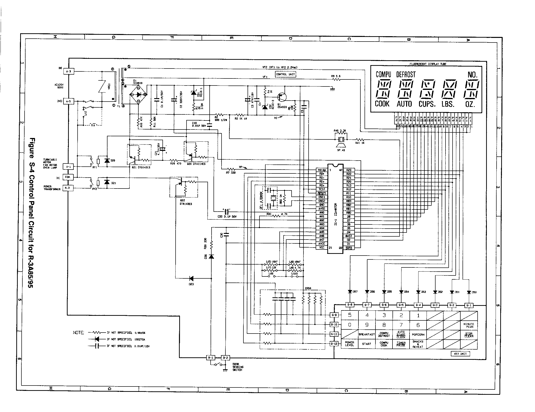 Sharp R-3A95 control panel circuit r-3a85/95 diagram