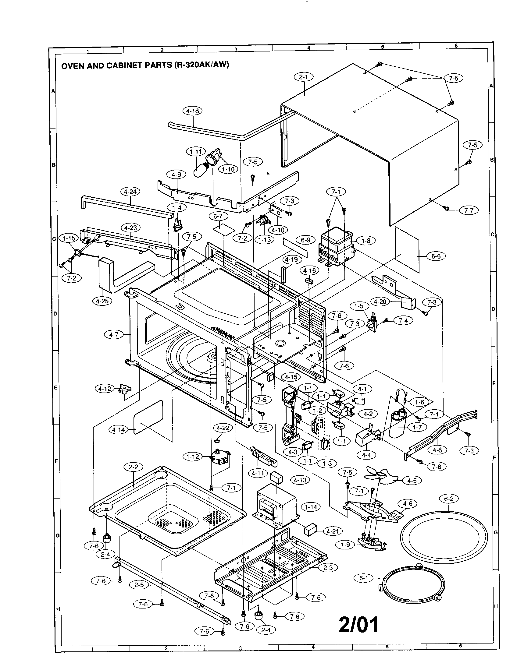 Sharp R-320AW oven and cabinet diagram
