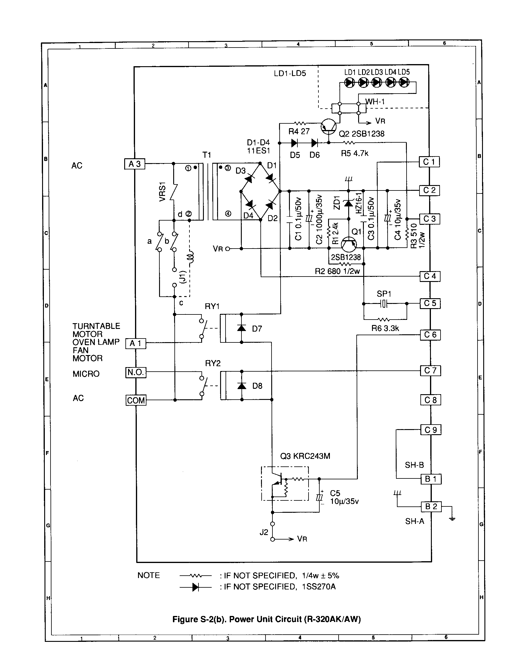 Sharp R-320AW power unit circuit diagram