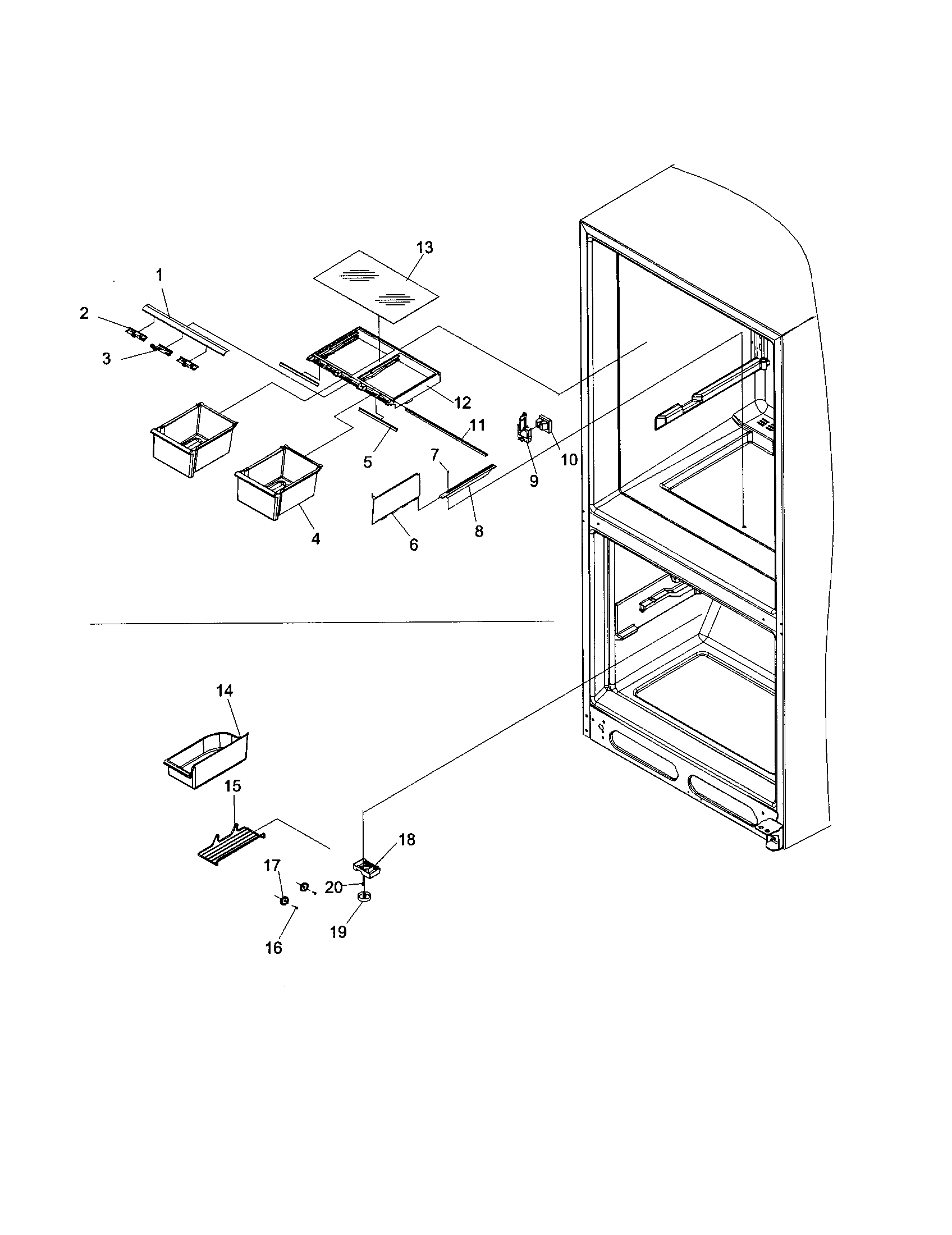Kenmore 59661803100 crisper assembly/freezer control diagram