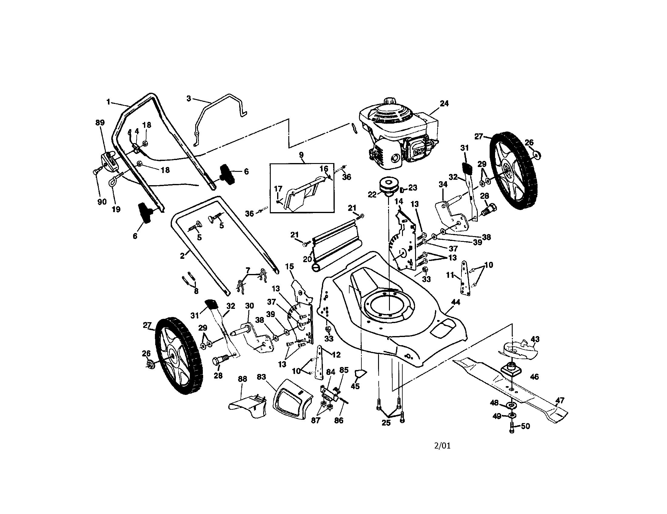 Poulan PR55HY21CA rotary lawn mower diagram