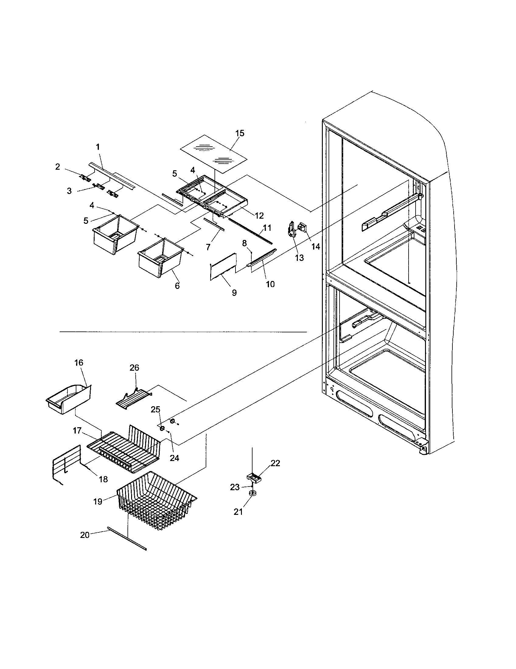 Kenmore 59661872101 crisper and freezer feature diagram