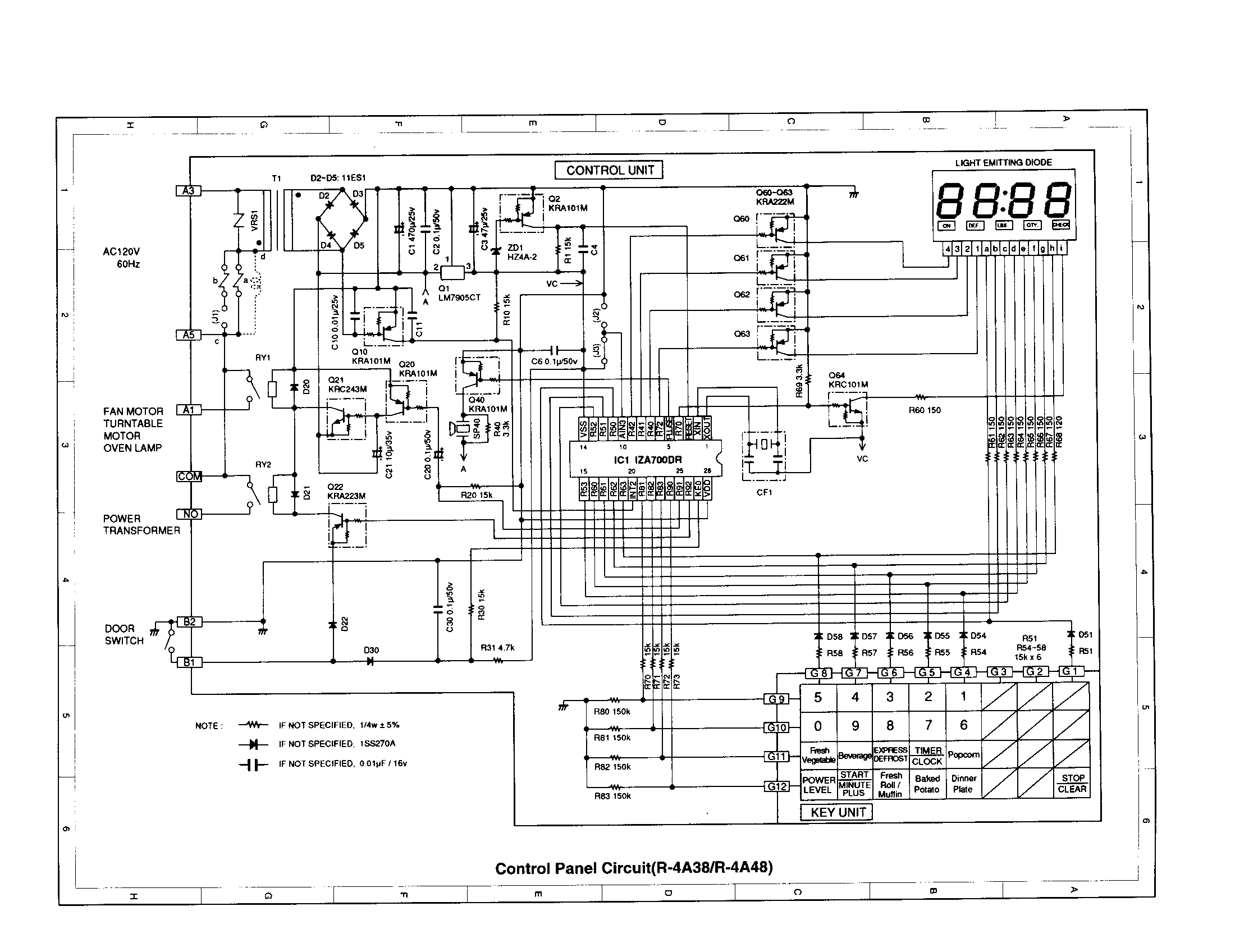 Sharp R-4A48 control panel circuit(r-4a38/r-4a48) diagram