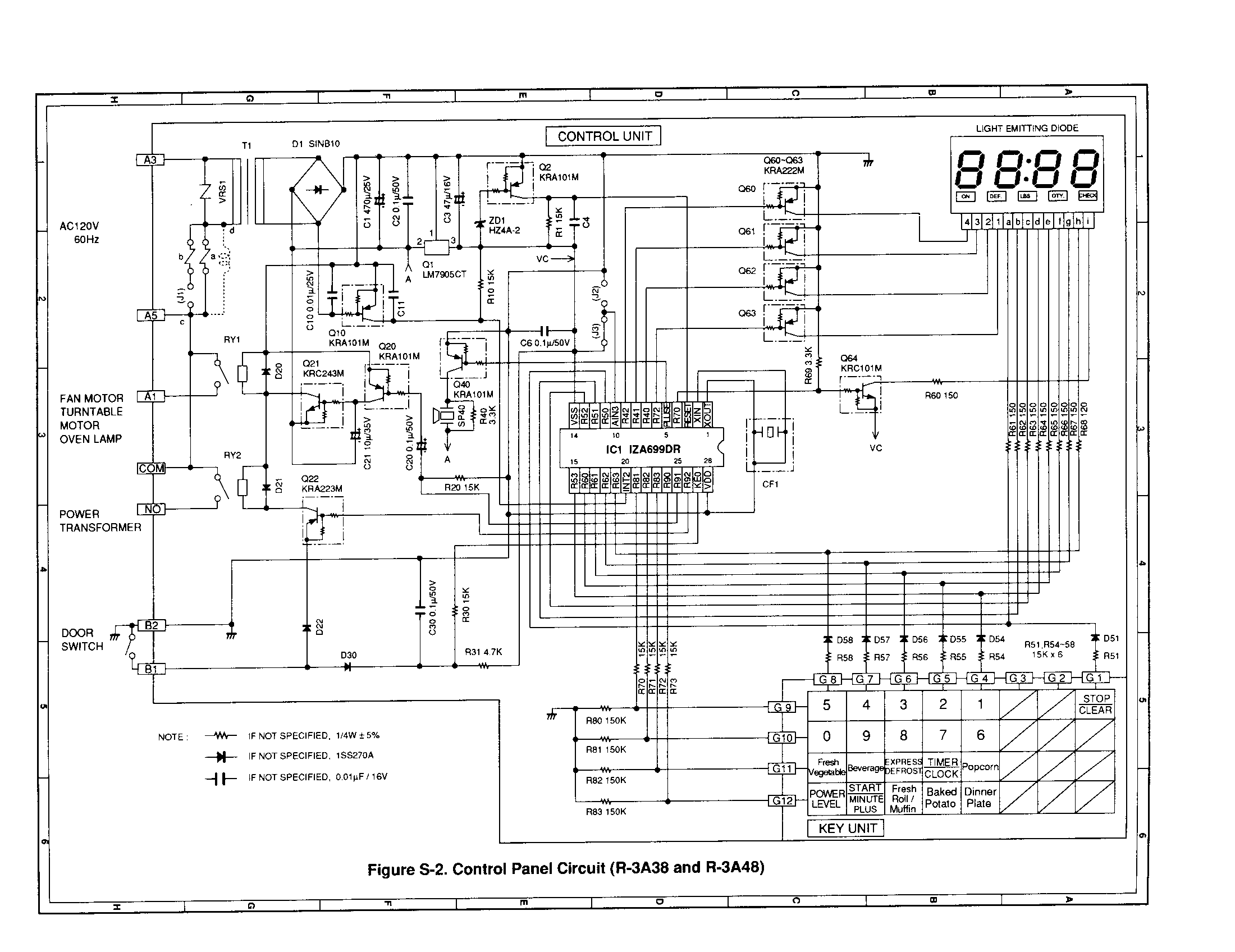 Sharp R-3A38 control panel circuit(r-3a38, r-3a48) diagram