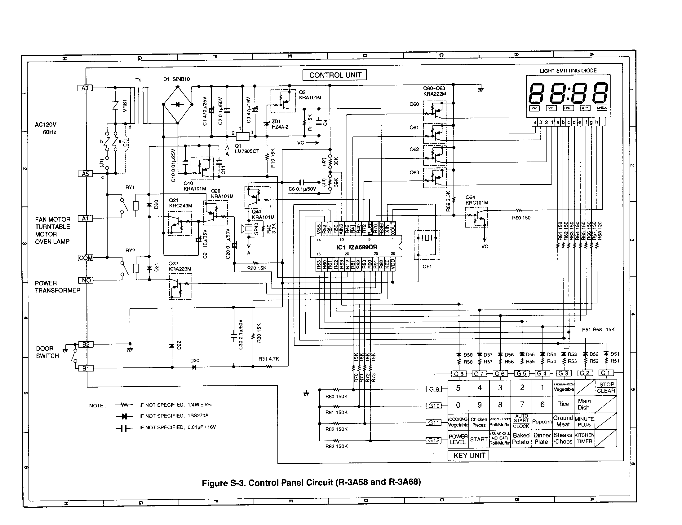 Sharp R-3A38 control panel circuit(r-3a58,r-3a68) diagram