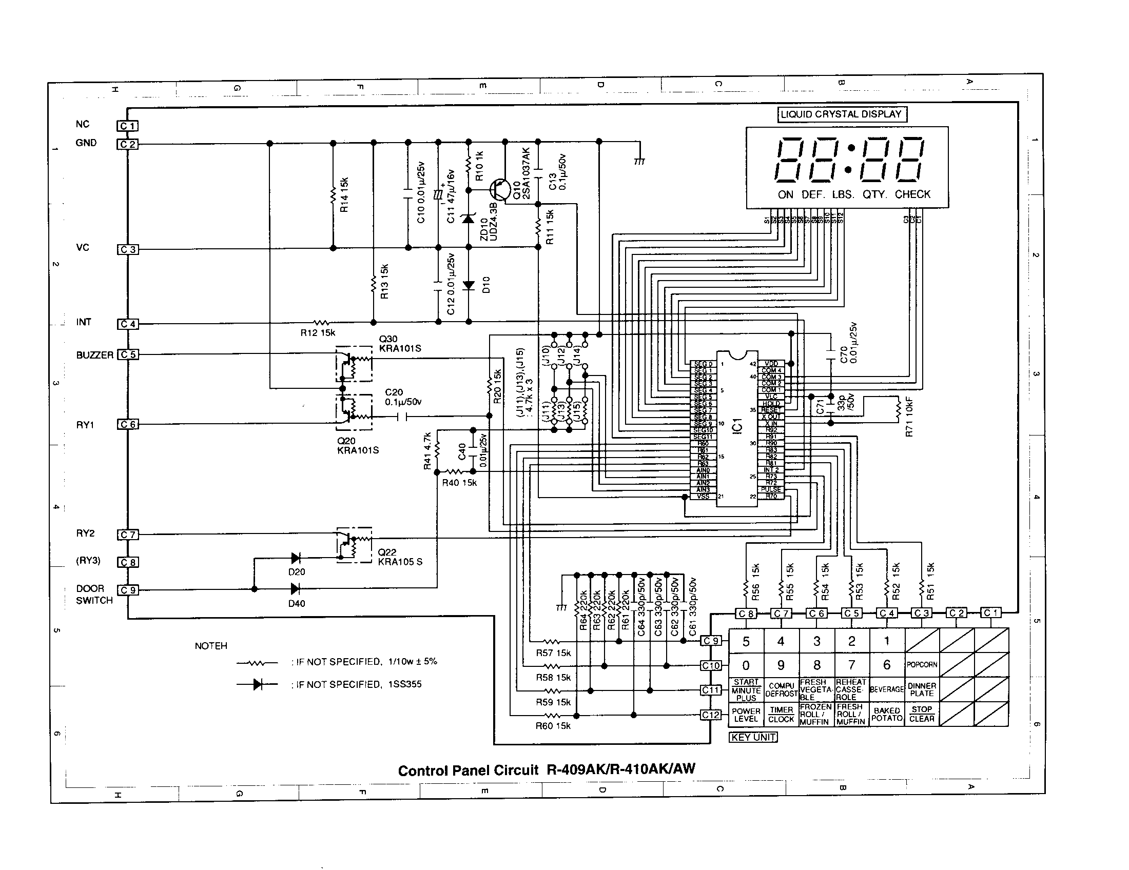 Sharp R-410AK control panel circuit(r-409ak/r-410ak/aw) diagram