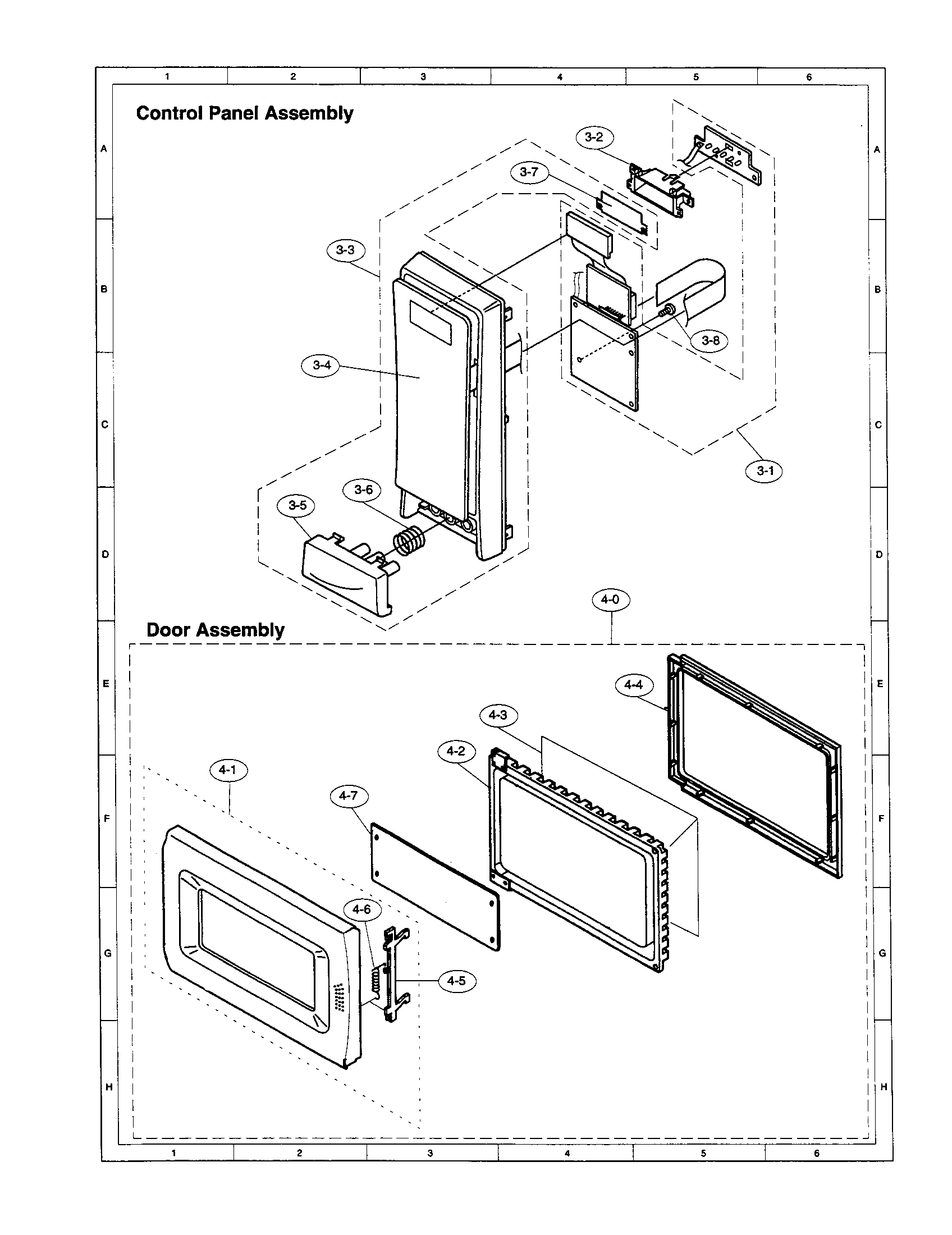 Sharp R-410BK control panel,door assembly diagram