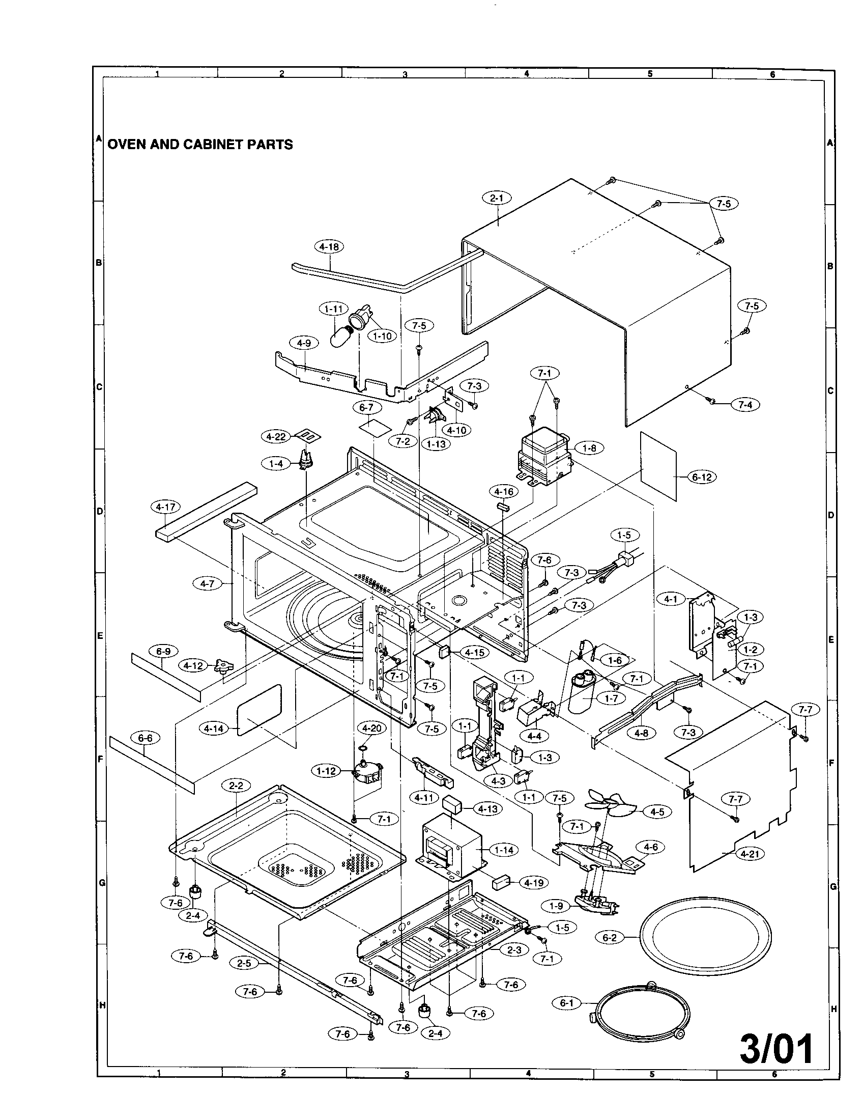 Sharp R-312AW oven and cabinet diagram