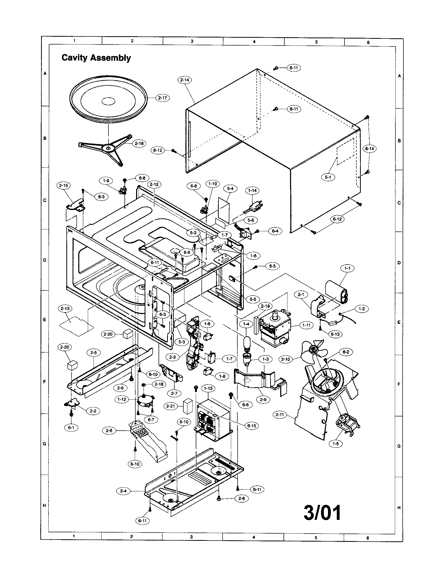 Sharp R-4A76 cavity assembly diagram