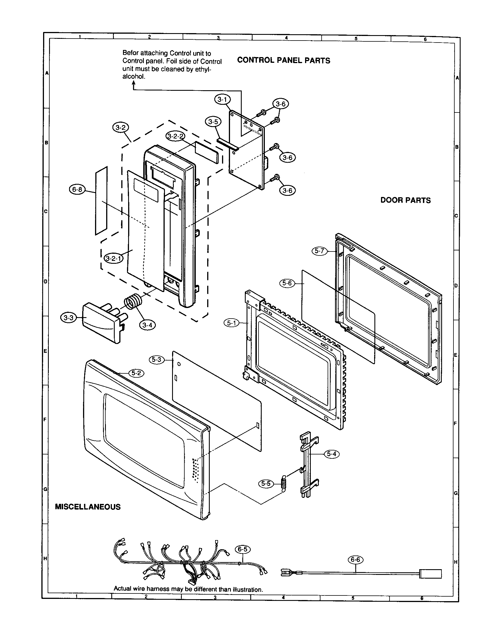 Sharp R-209AK control panel and door diagram