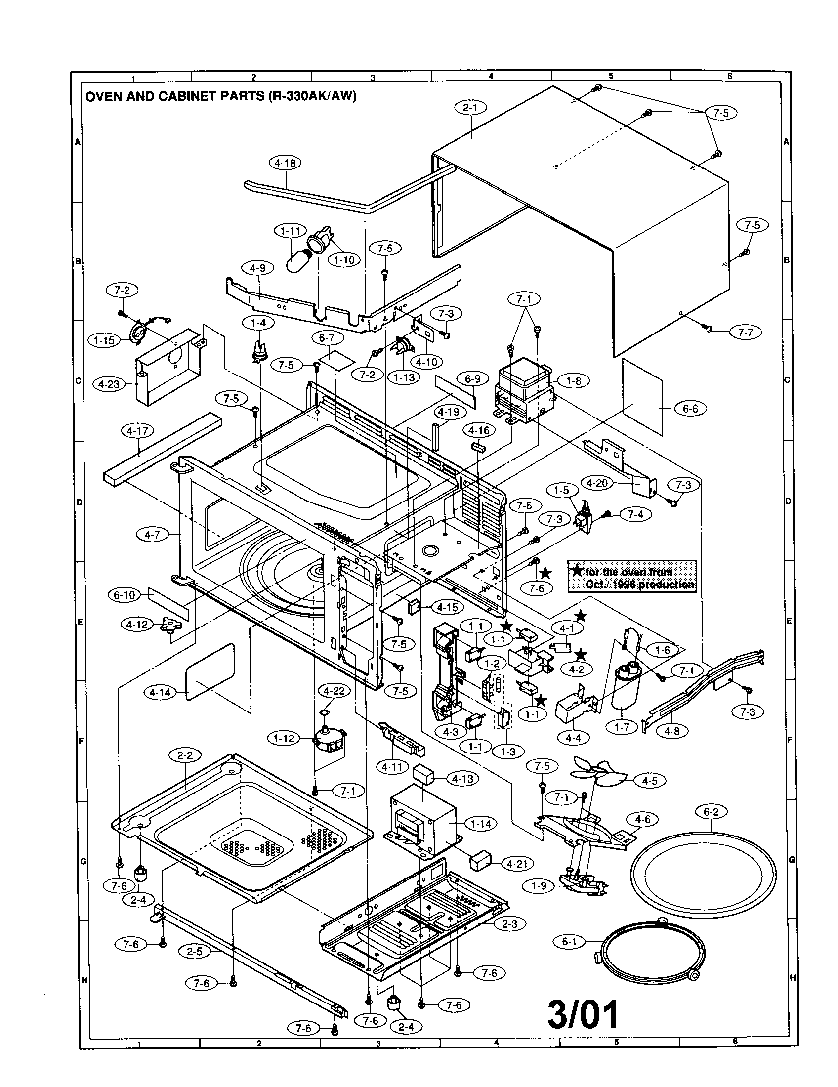 Sharp R-330AK oven and cabinet diagram