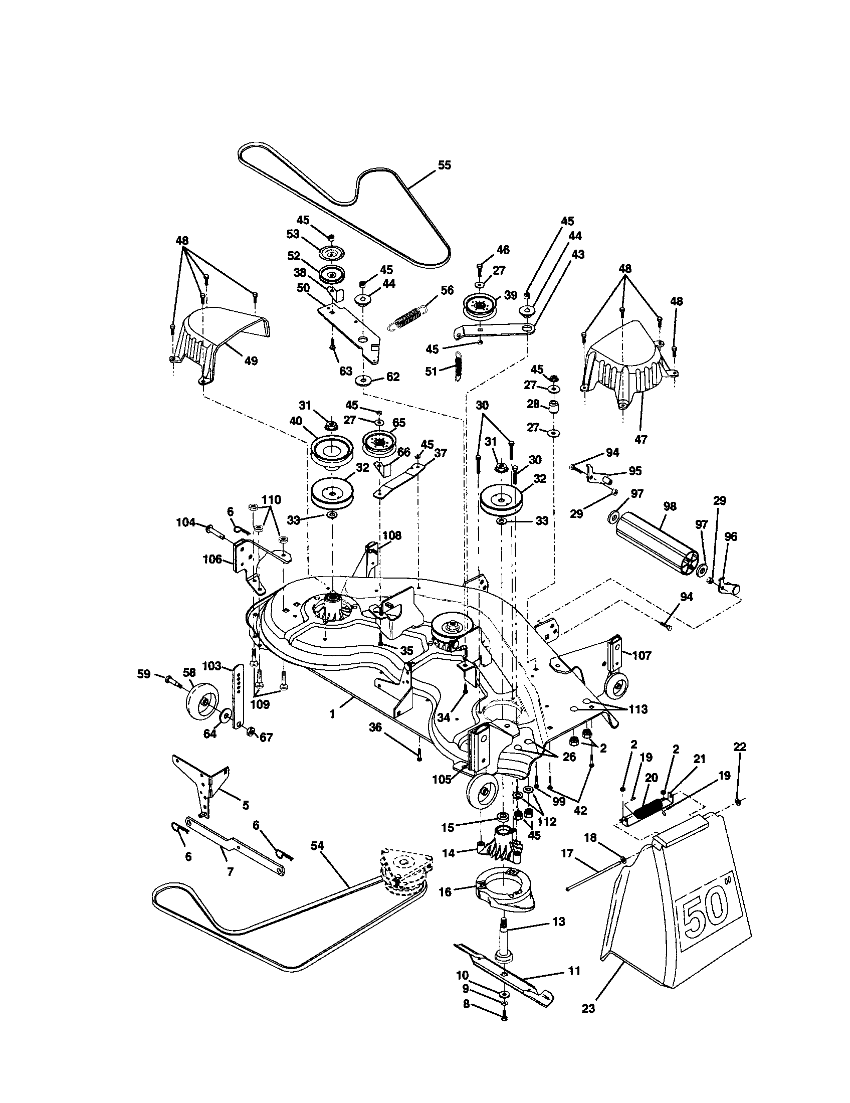 Poulan PRGT22H50B mower deck diagram