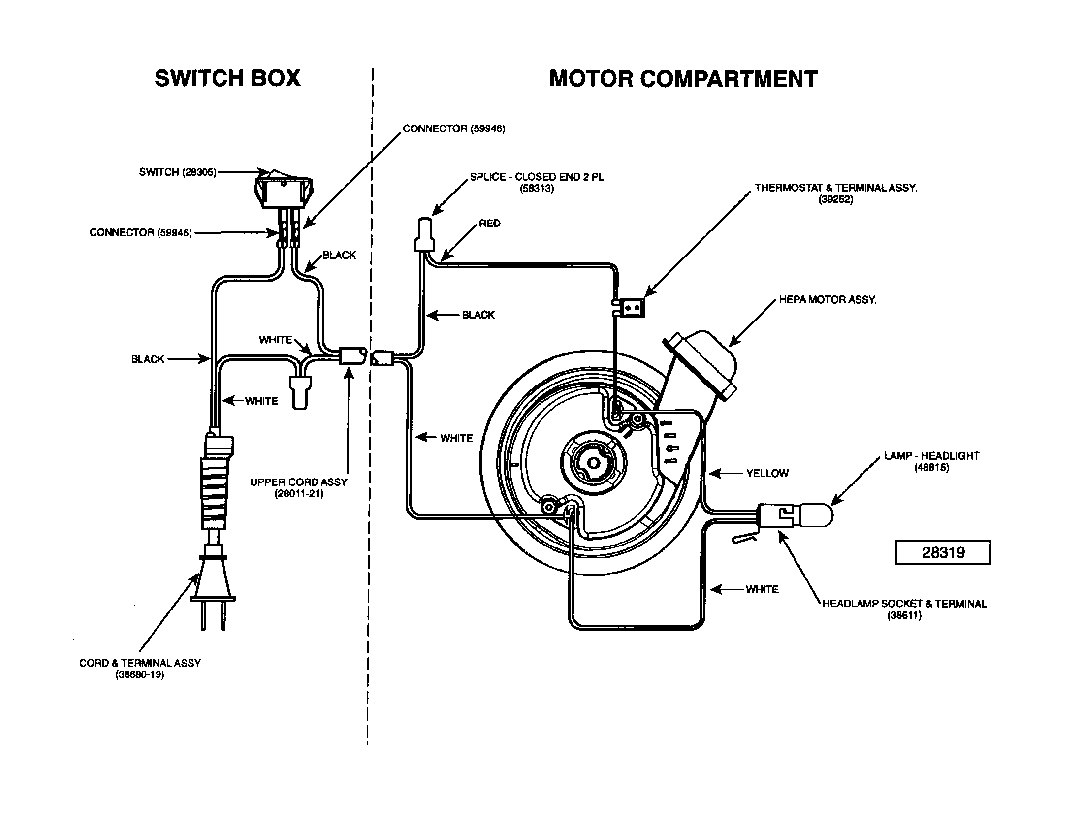 Eureka TC4570AT-1 switch box/motor compartment diagram