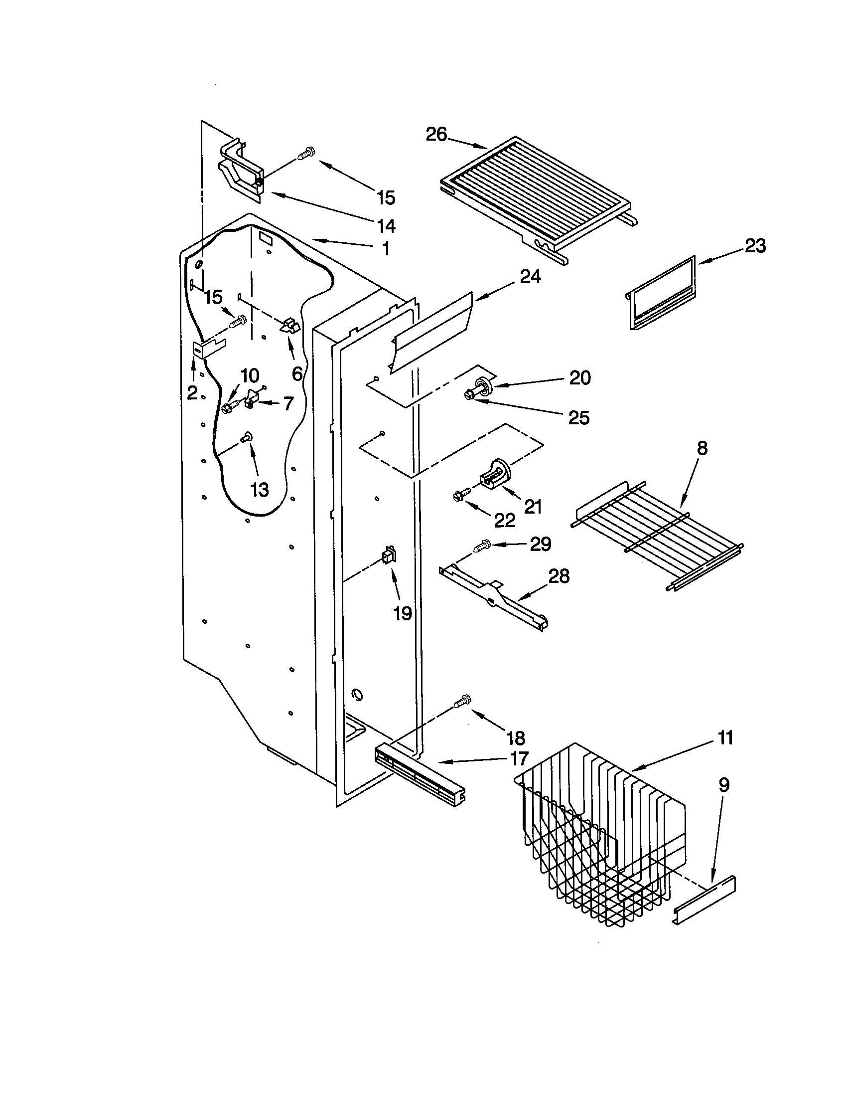 Kenmore 10651744100 freezer liner diagram