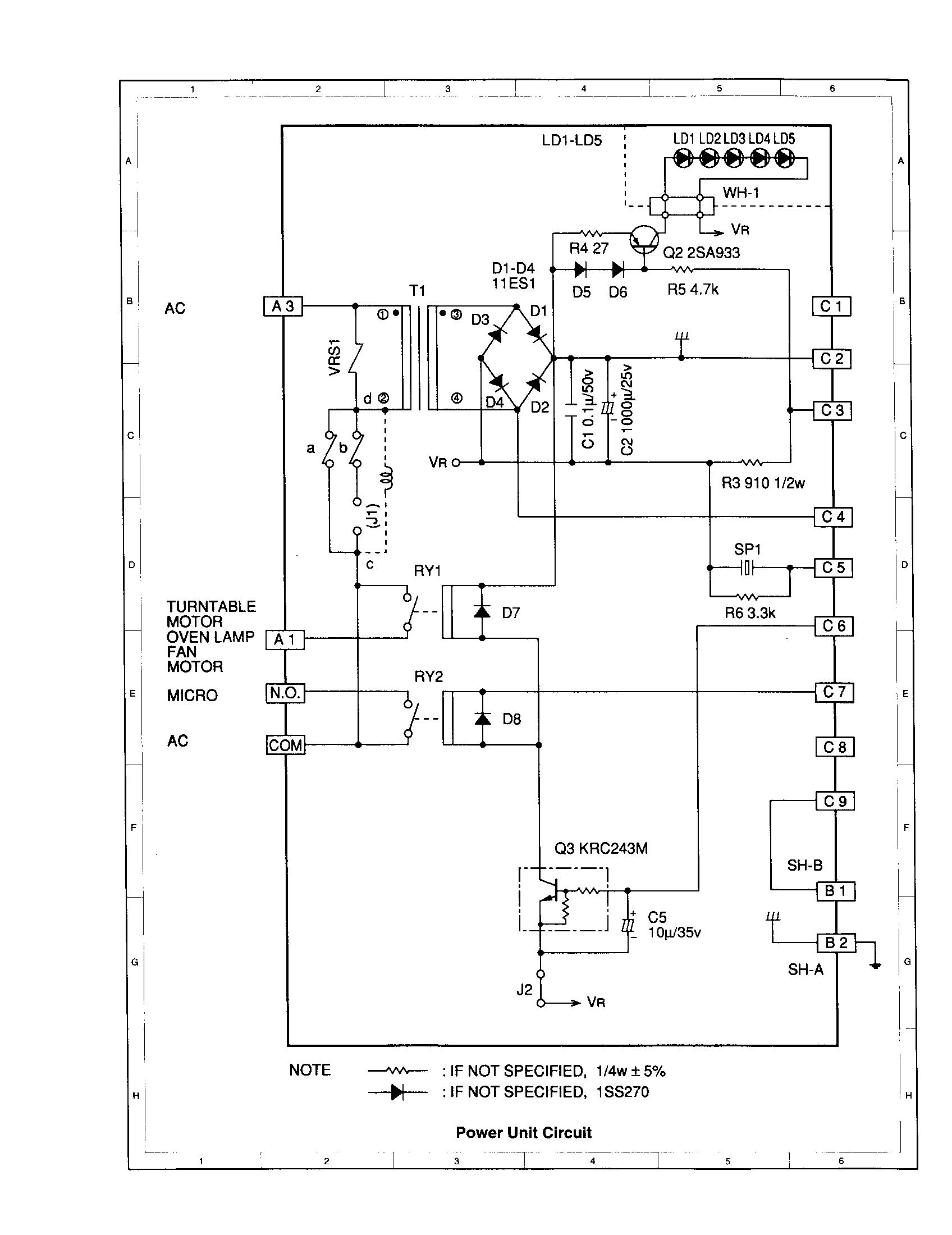 Sharp R-510AK power unit circuit diagram