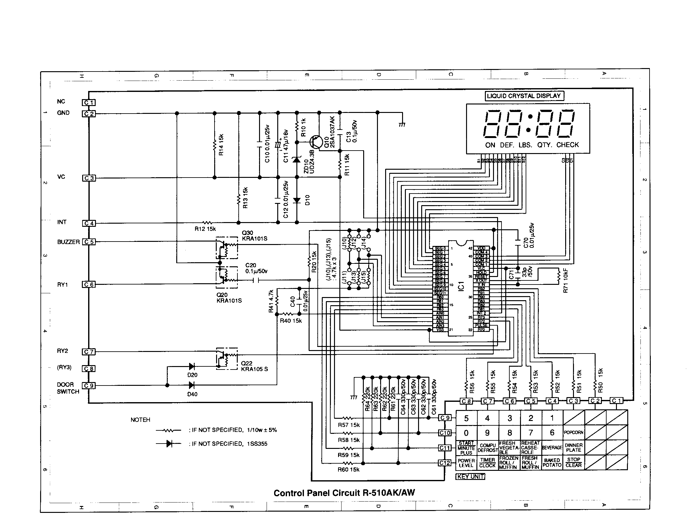 Sharp R-510AK control panel circuit (r510ak/aw) diagram