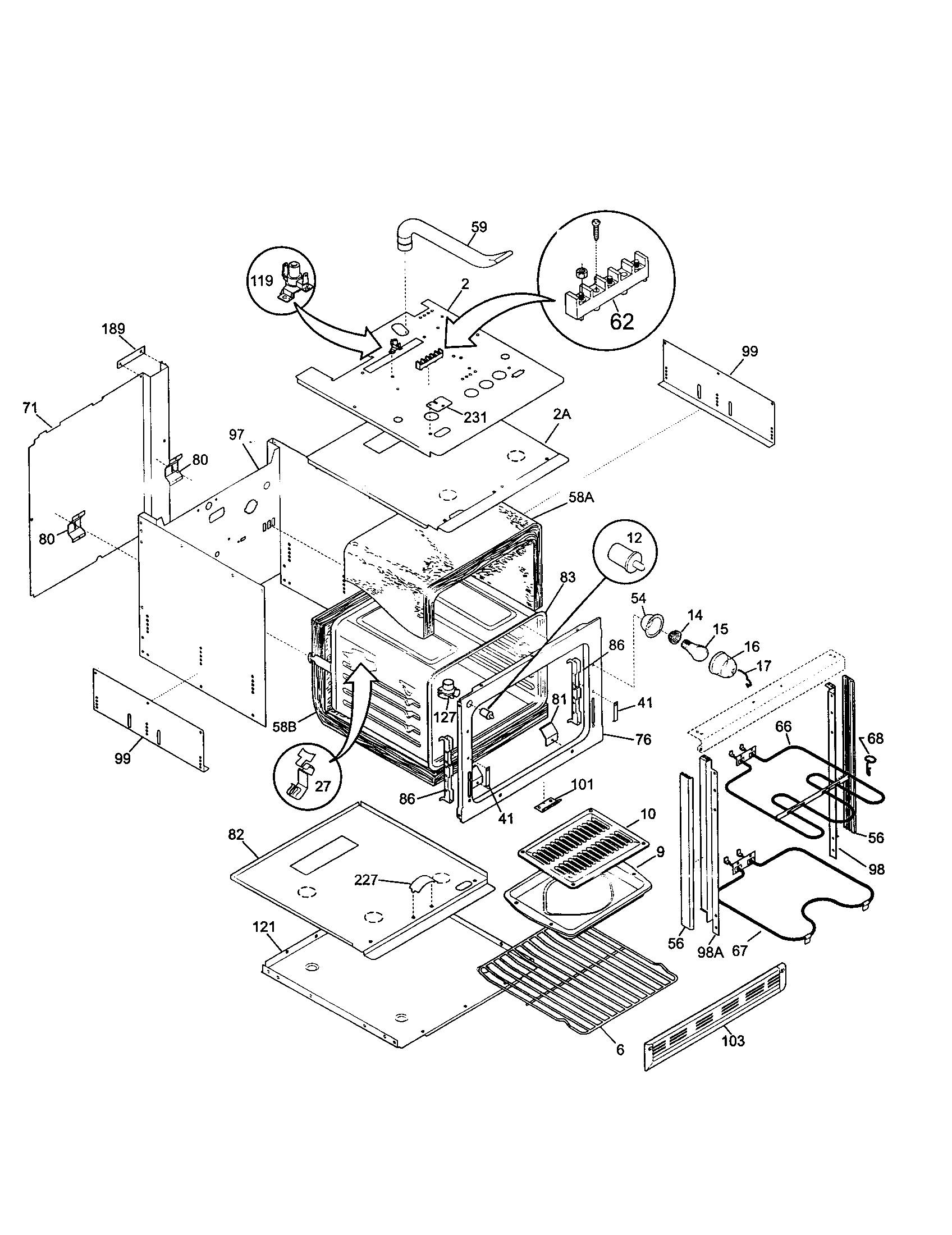 Frigidaire FEB500CEBF cavity/elements diagram
