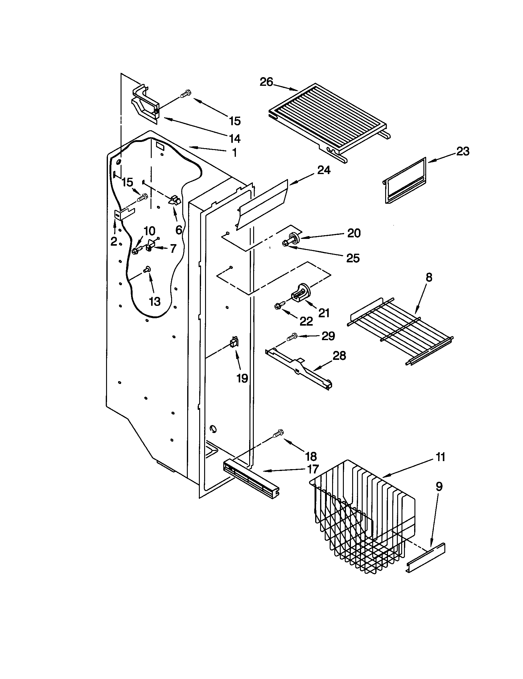 Kenmore 10652542100 freezer liner diagram