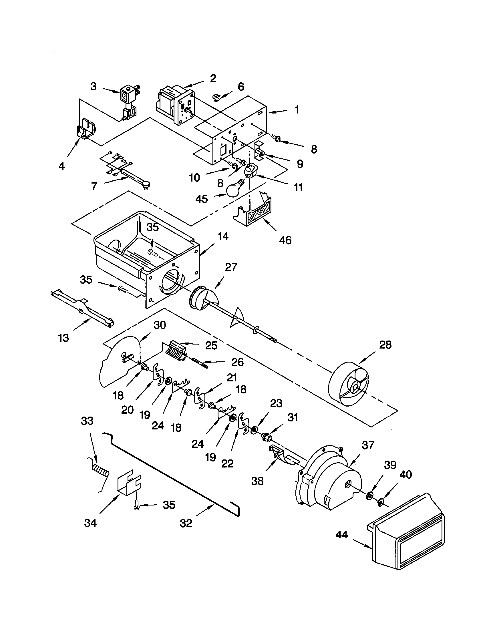 Kenmore 10659202993 motor and ice container diagram