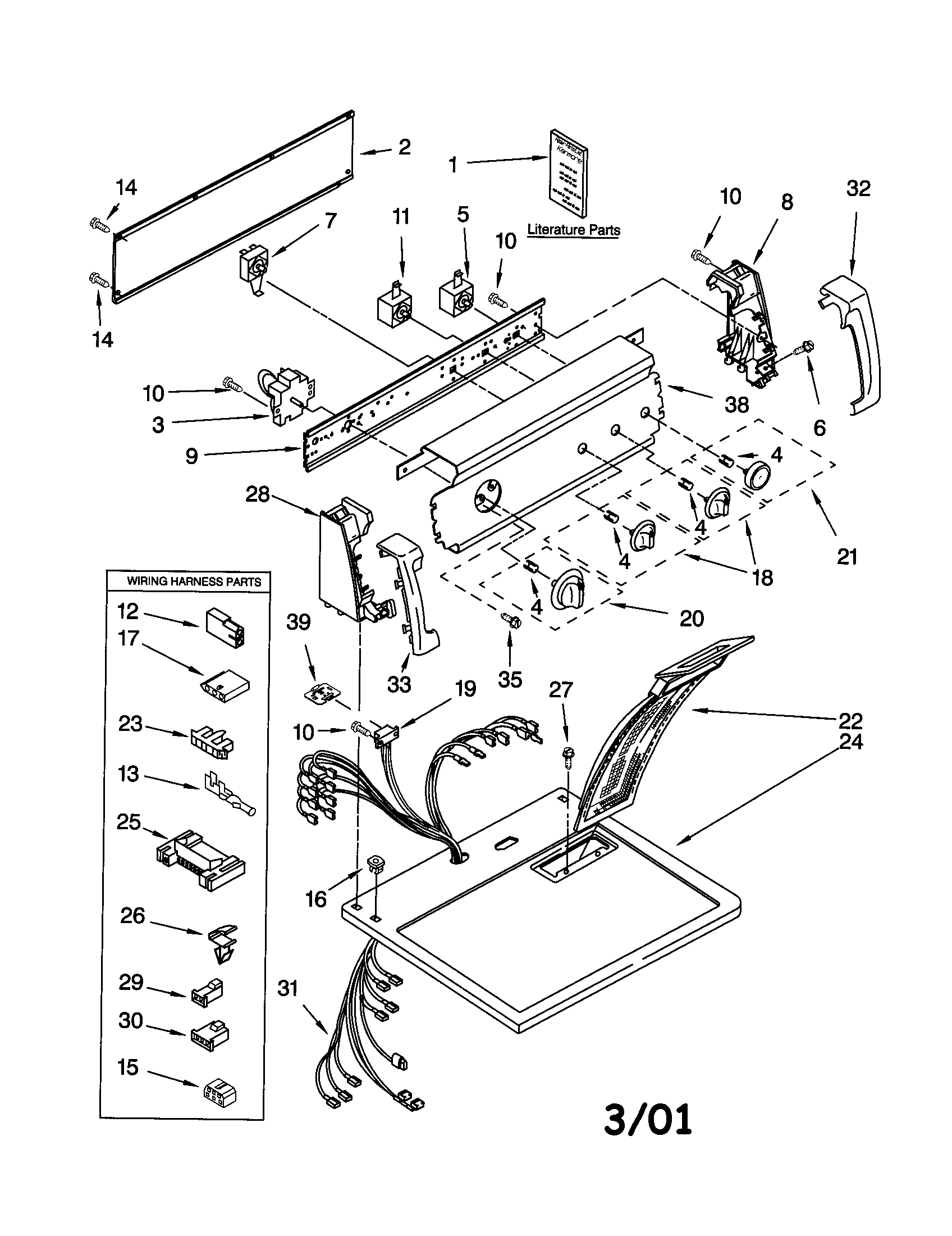 Kenmore 11072852100 top and console diagram