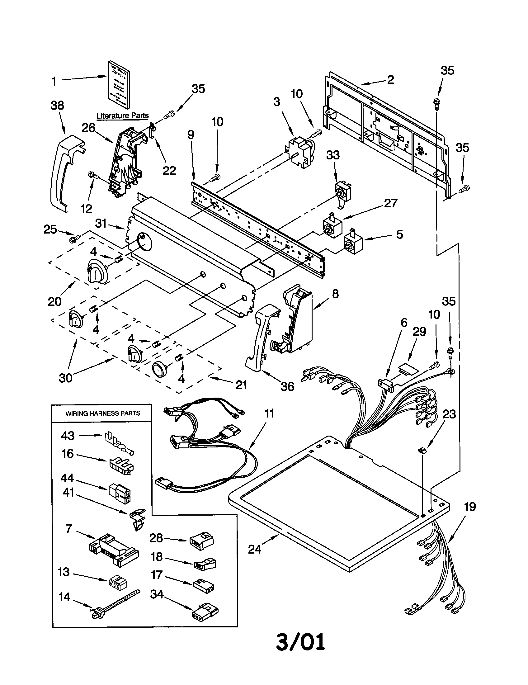 Kenmore 11072924100 top and console diagram