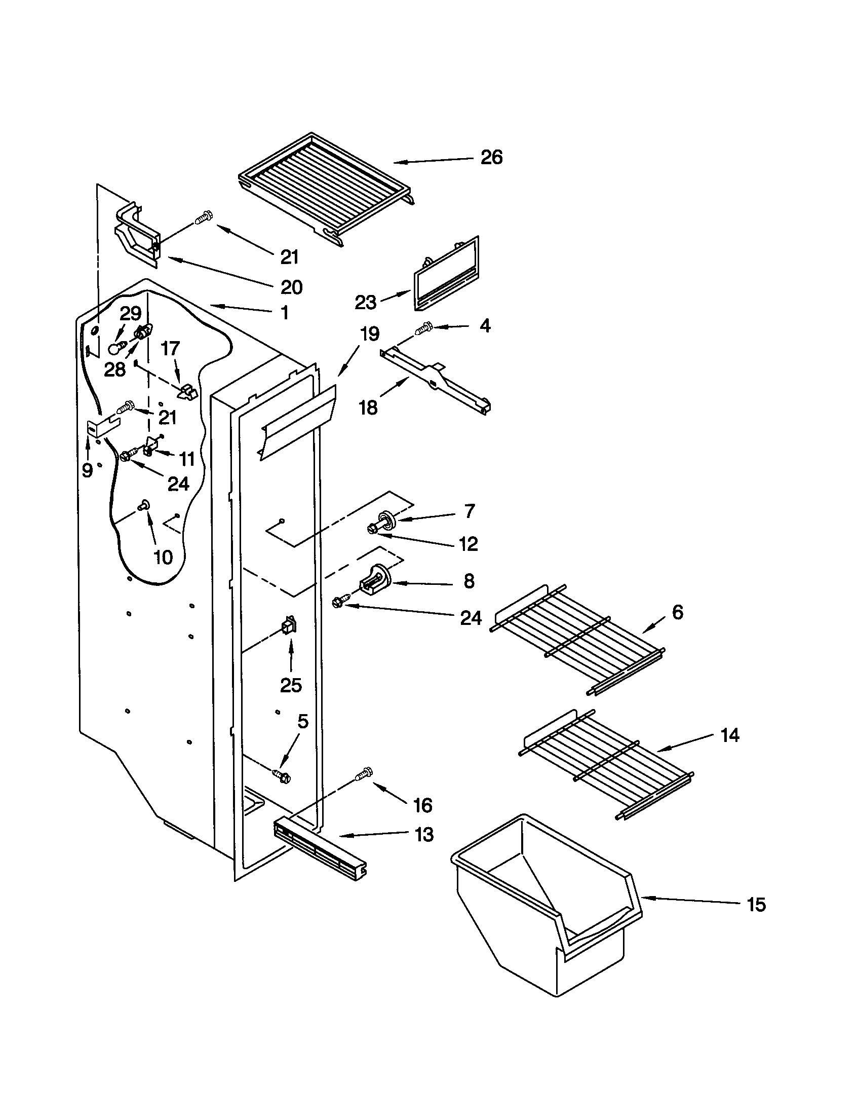 Kenmore 10652512100 freezer liner diagram