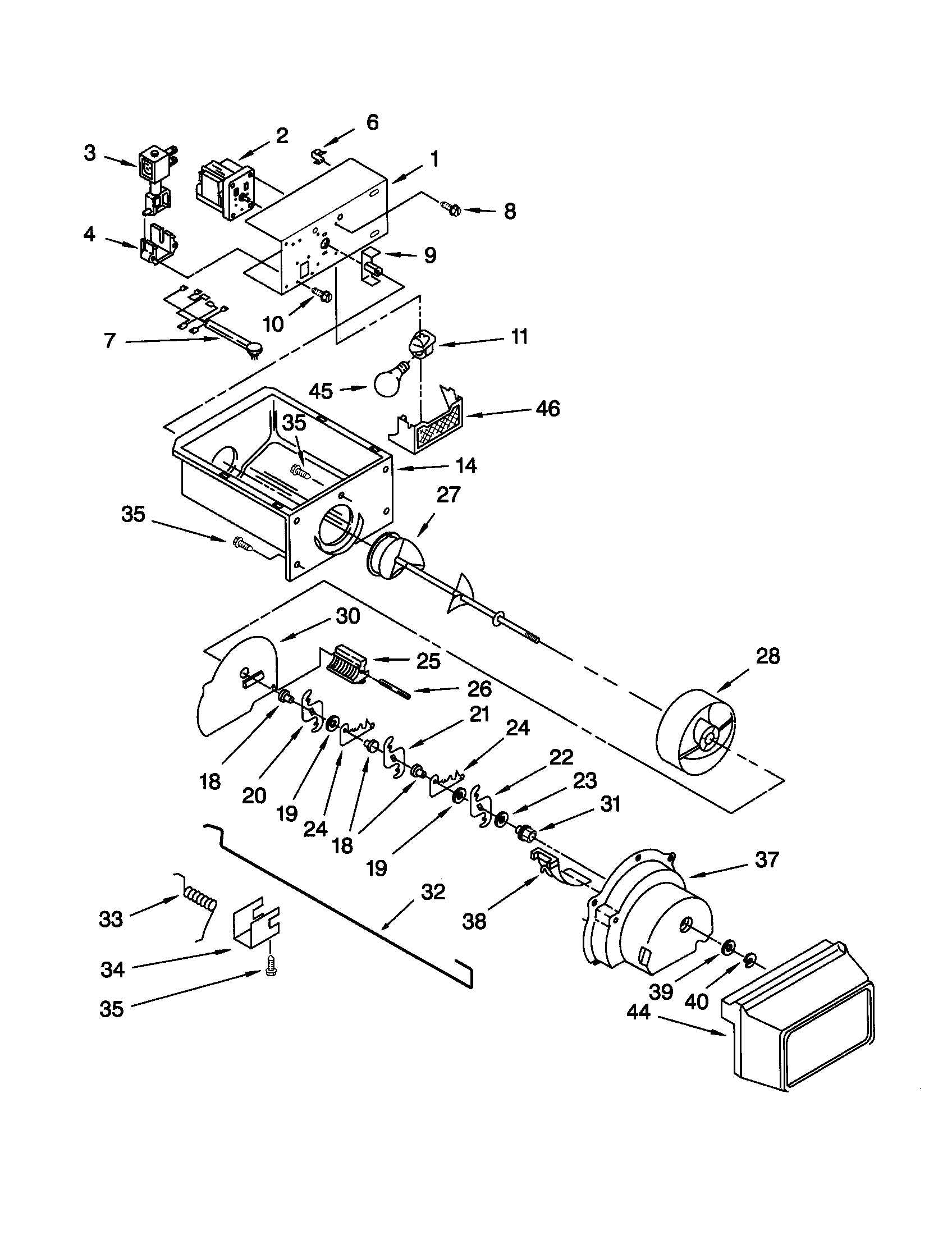 Kenmore 10652512100 motor and ice container diagram