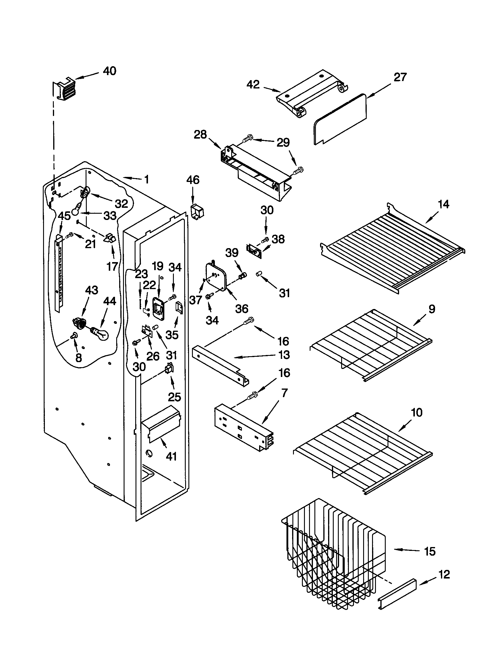Kenmore 10651569101 freezer liner diagram