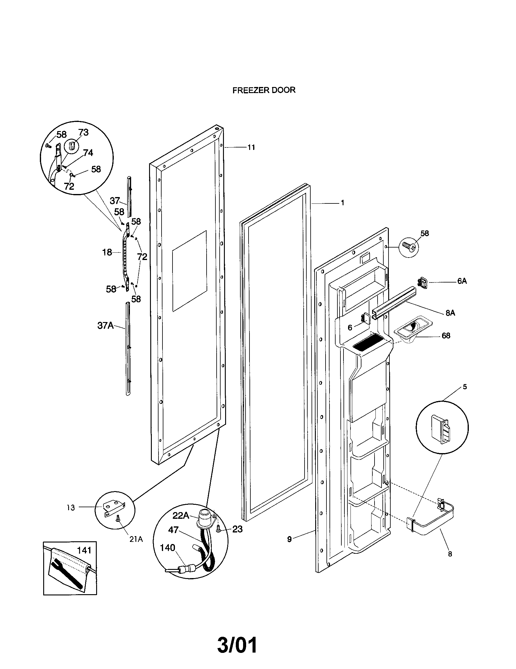 Kenmore 25359689995 freezer door diagram