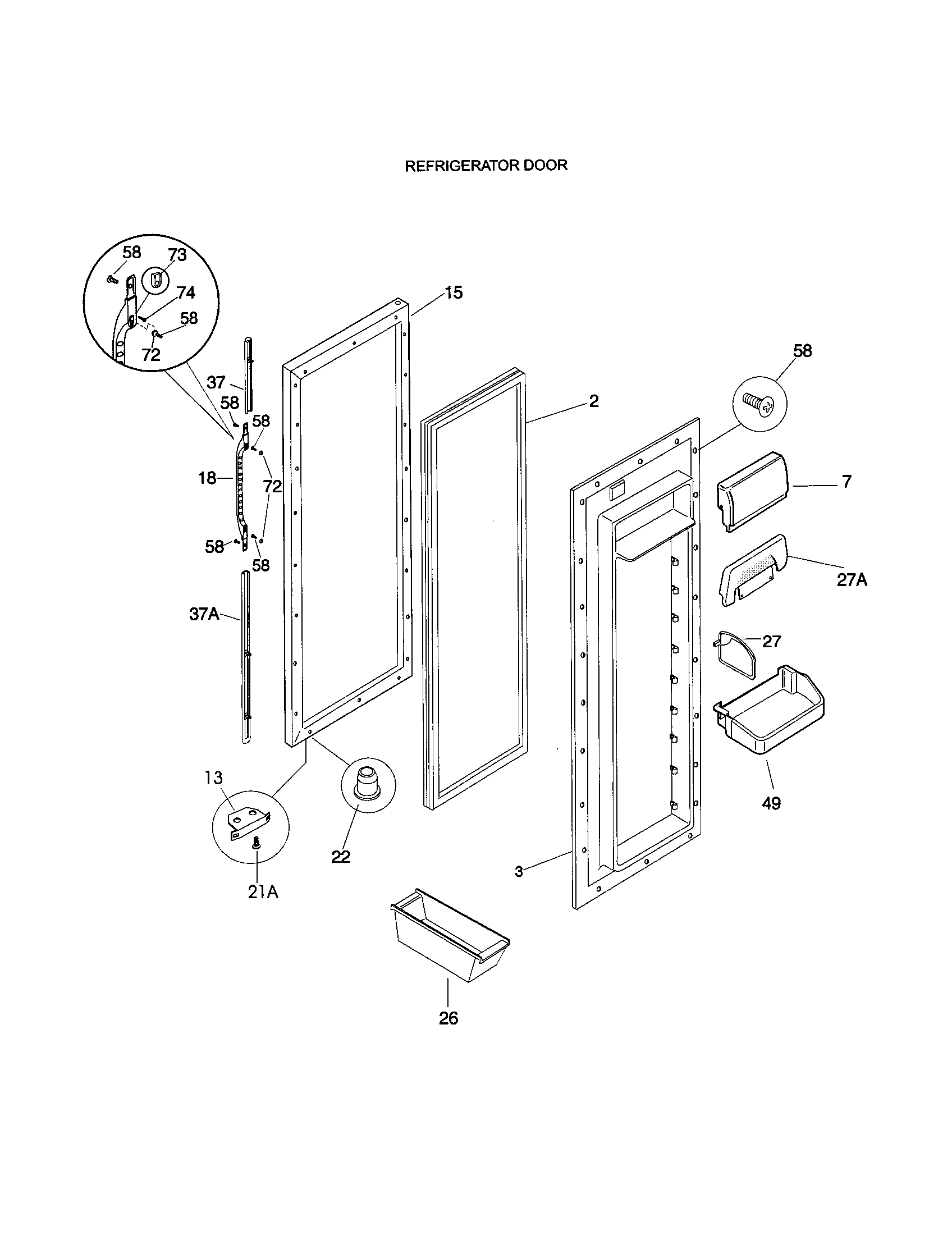 Kenmore 25359689995 refrigertor door diagram