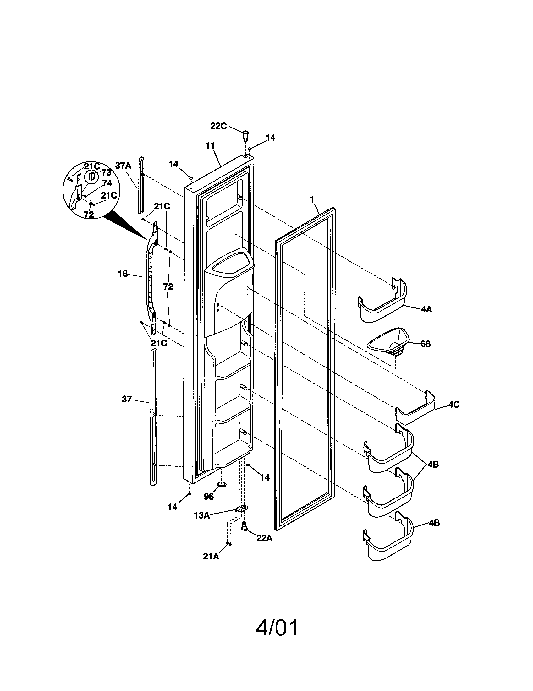 Kenmore 25351399101 freezer door diagram