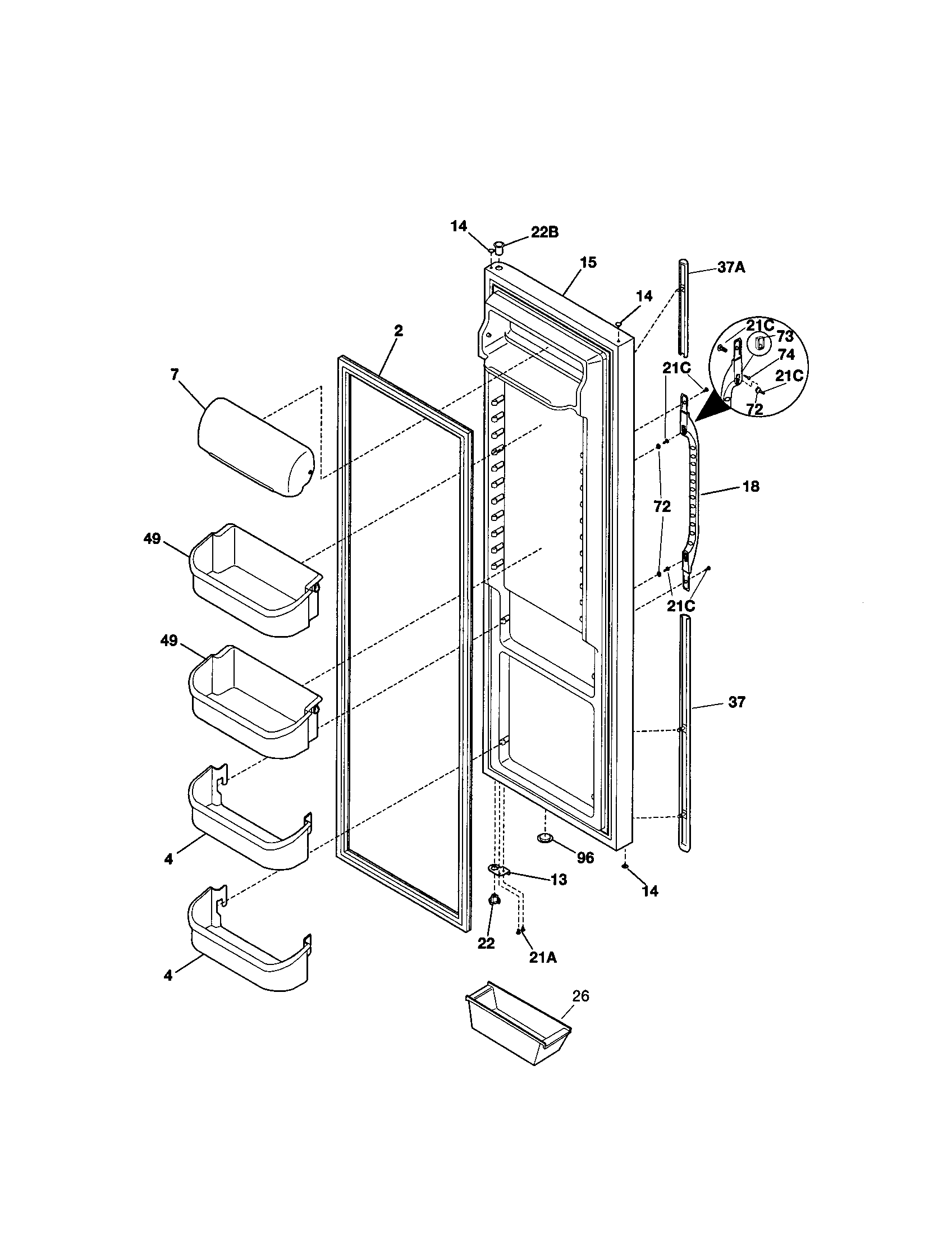 Kenmore 25351399101 refrigerator door diagram